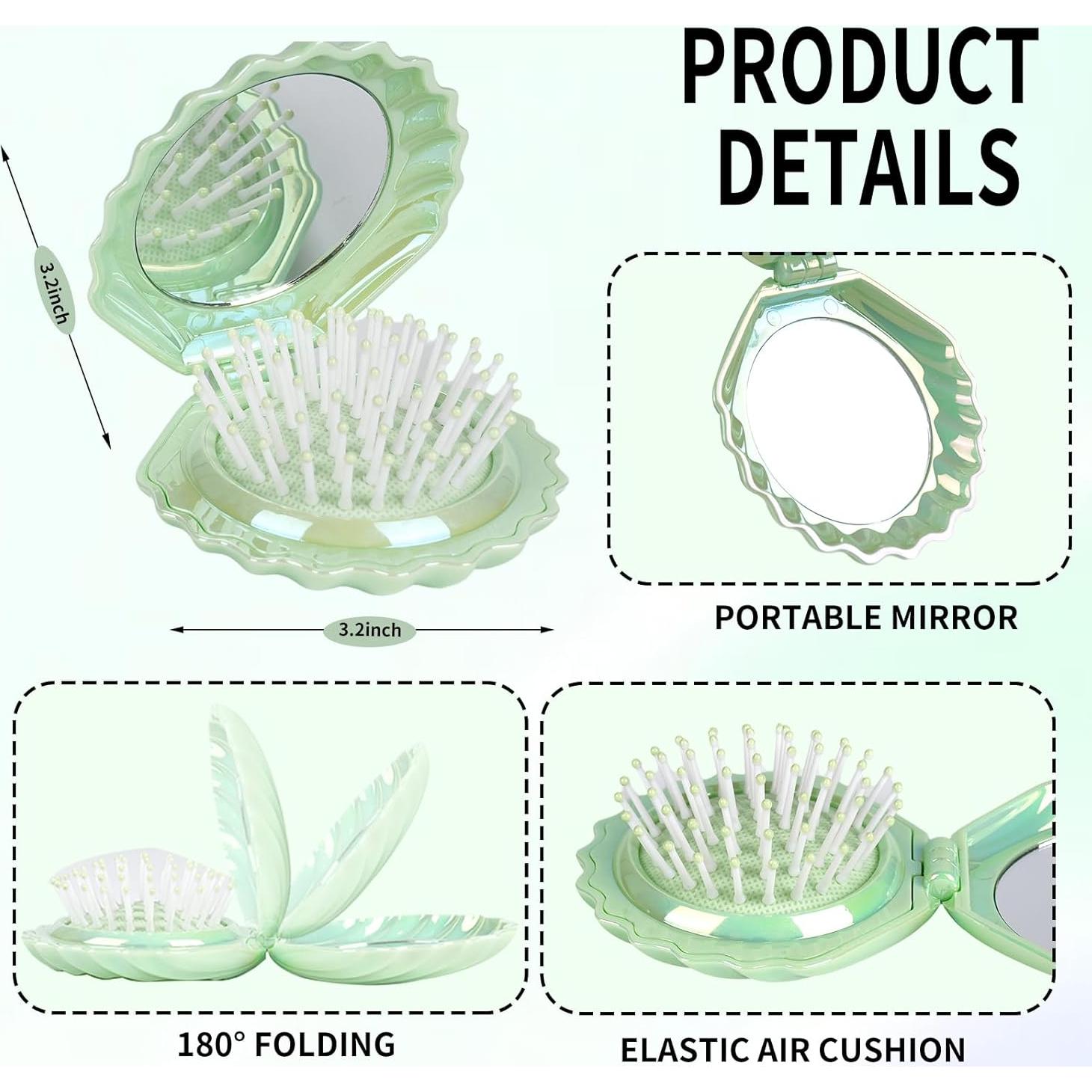 Cepillo de cabello plegable Maji Mama con espejo - Verde