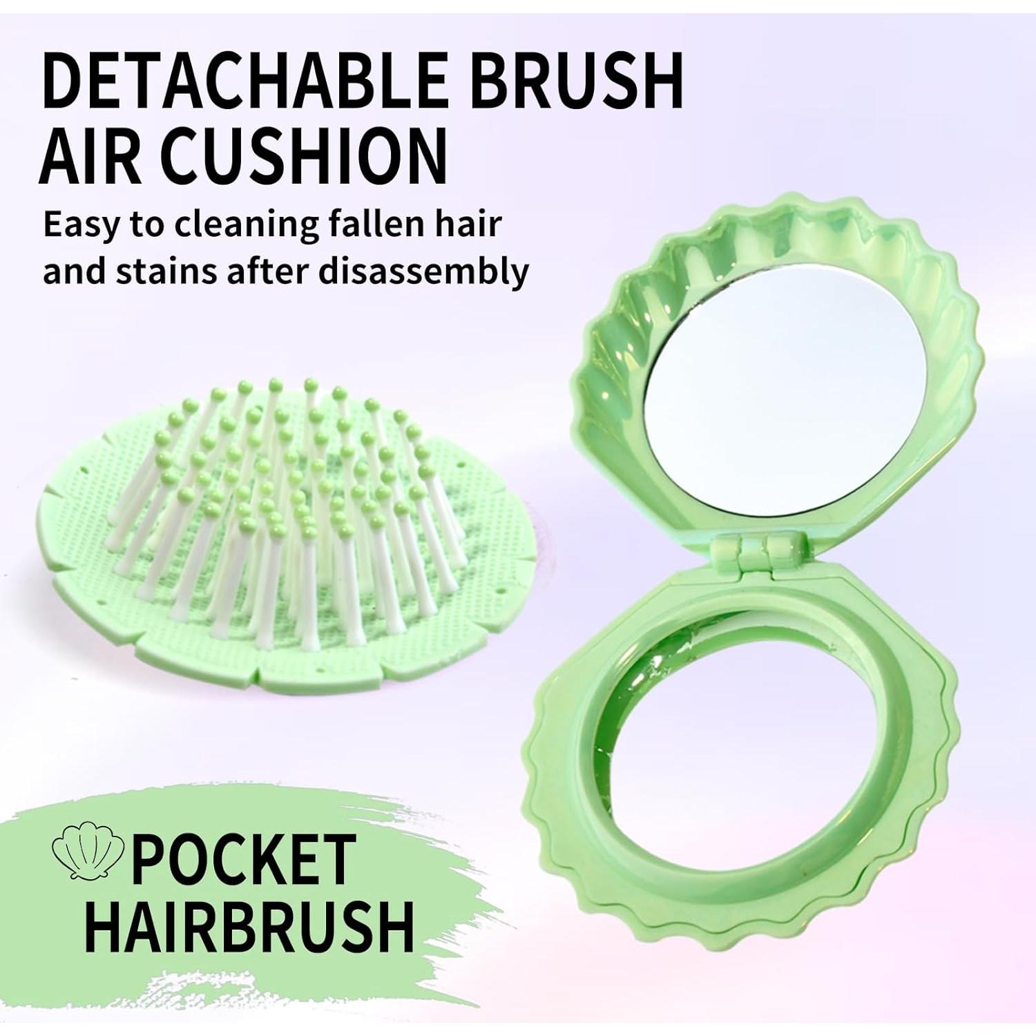 Cepillo de cabello plegable Maji Mama con espejo - Verde