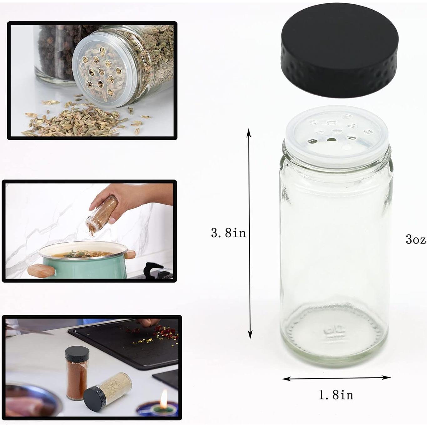 Tarros de Especias de Vidrio Tianifa 85ml con Tapas Negras - 2 Pcs