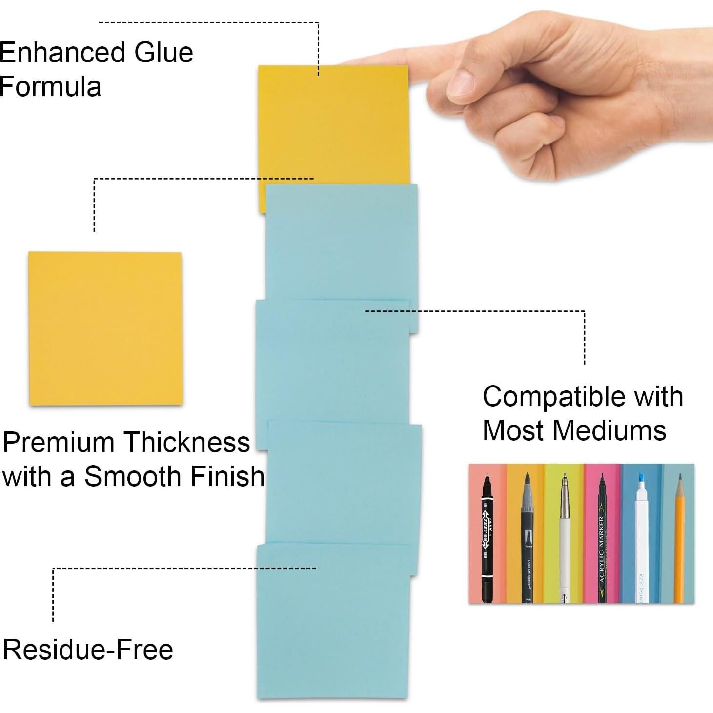 Notas Adhesivas 3x3 Realzeva - Paquete de 8 Colores Vibrantes