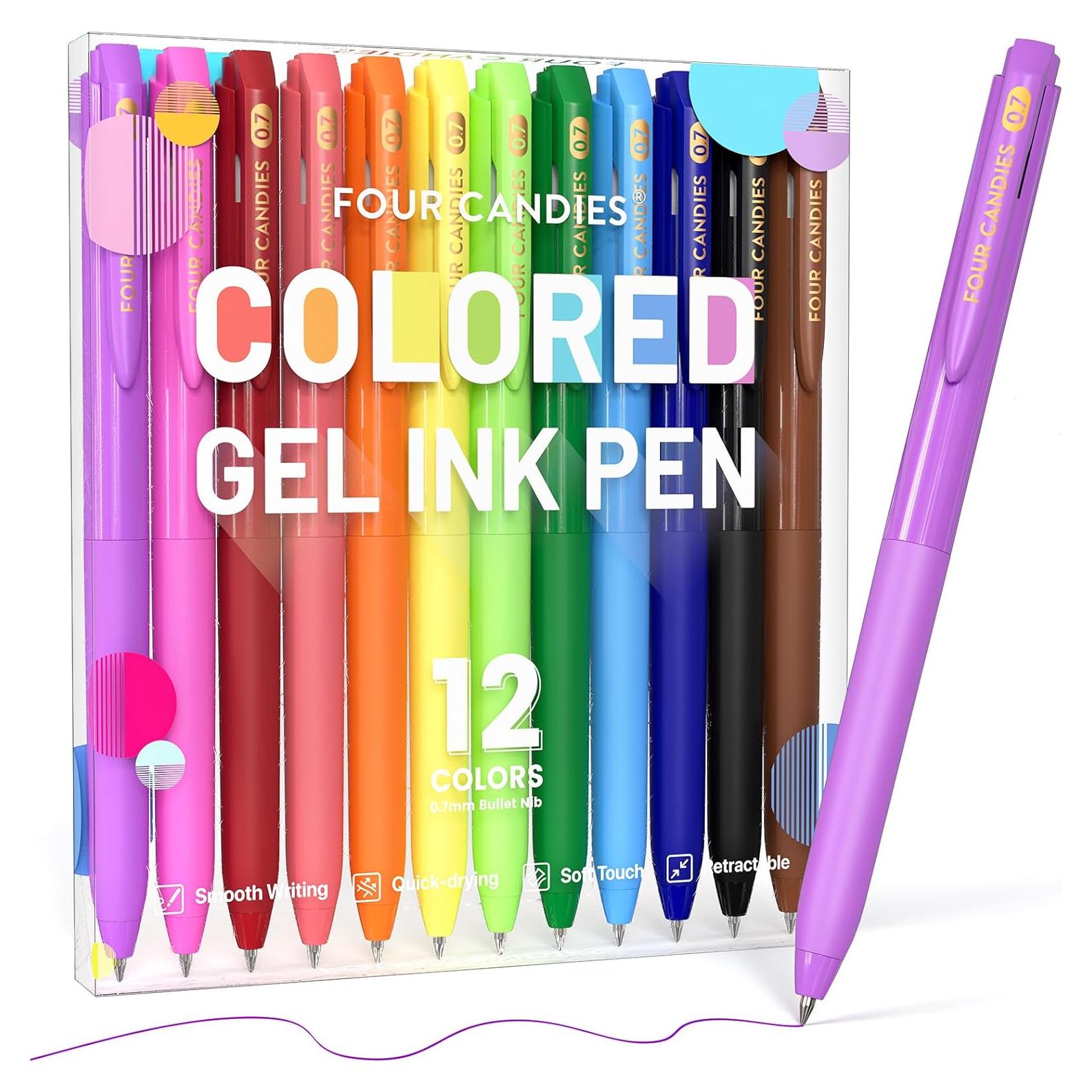 Juego de 12 bolígrafos de gel Four Candies, 0.7mm, multicolor