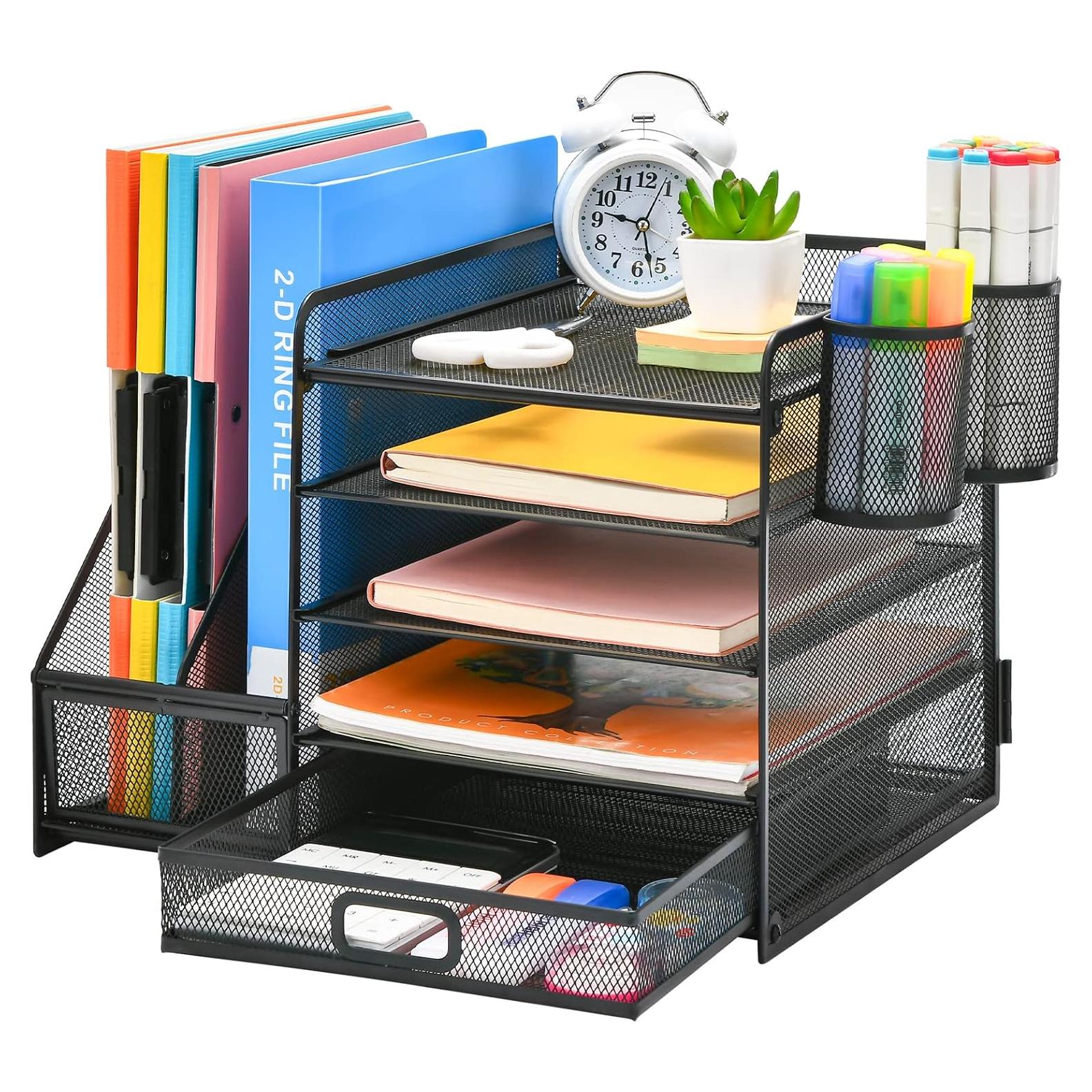 Organizador de Escritorio Marbrasse 5 Niveles con Cajón Negro