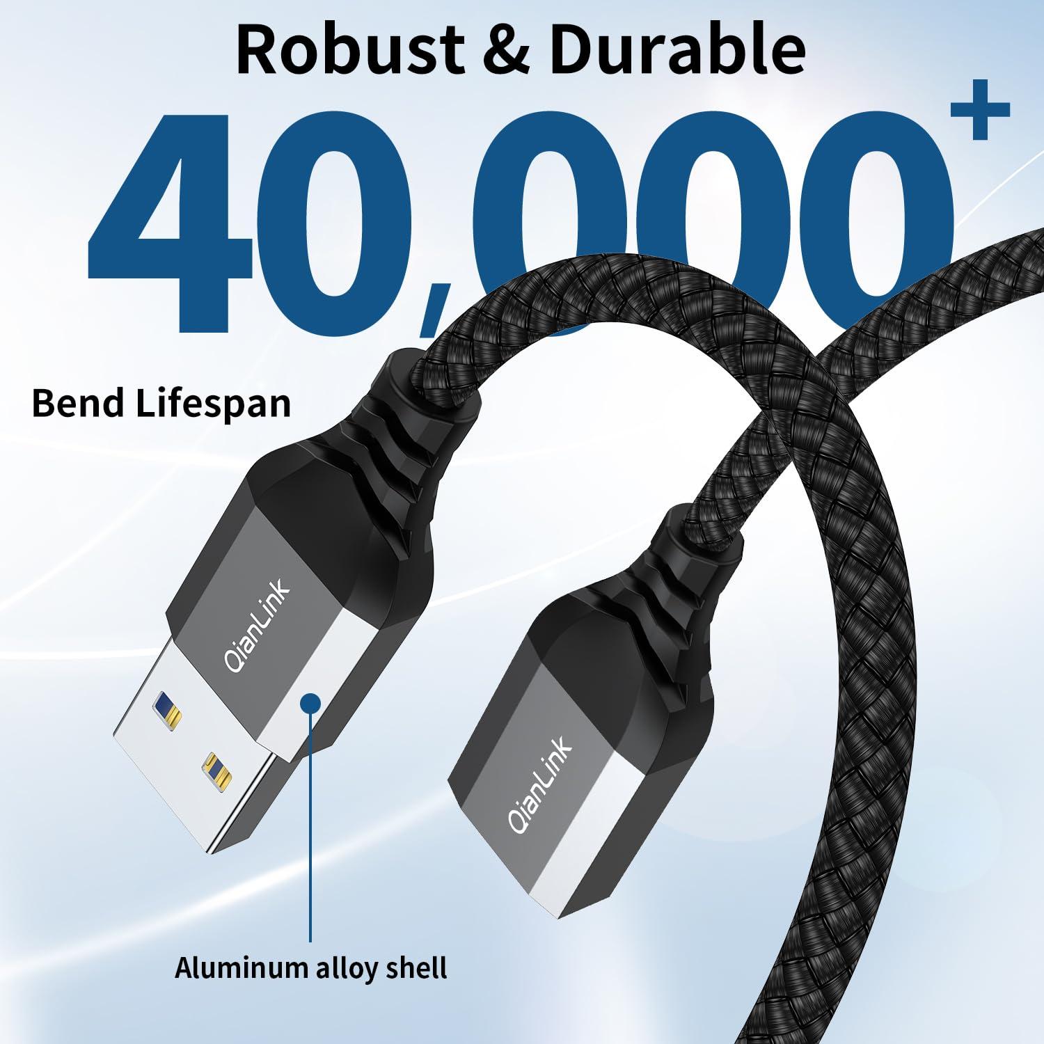 Cable de Extensión USB 3.0 QianLink 1.0 m Trenzado Nylon Gris