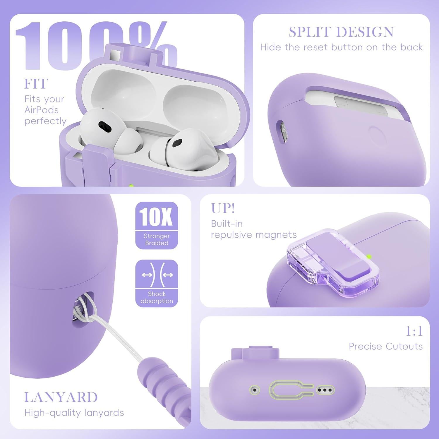 Funda Silicona AirPods Pro 2da Gen MHYALUDO Púrpura