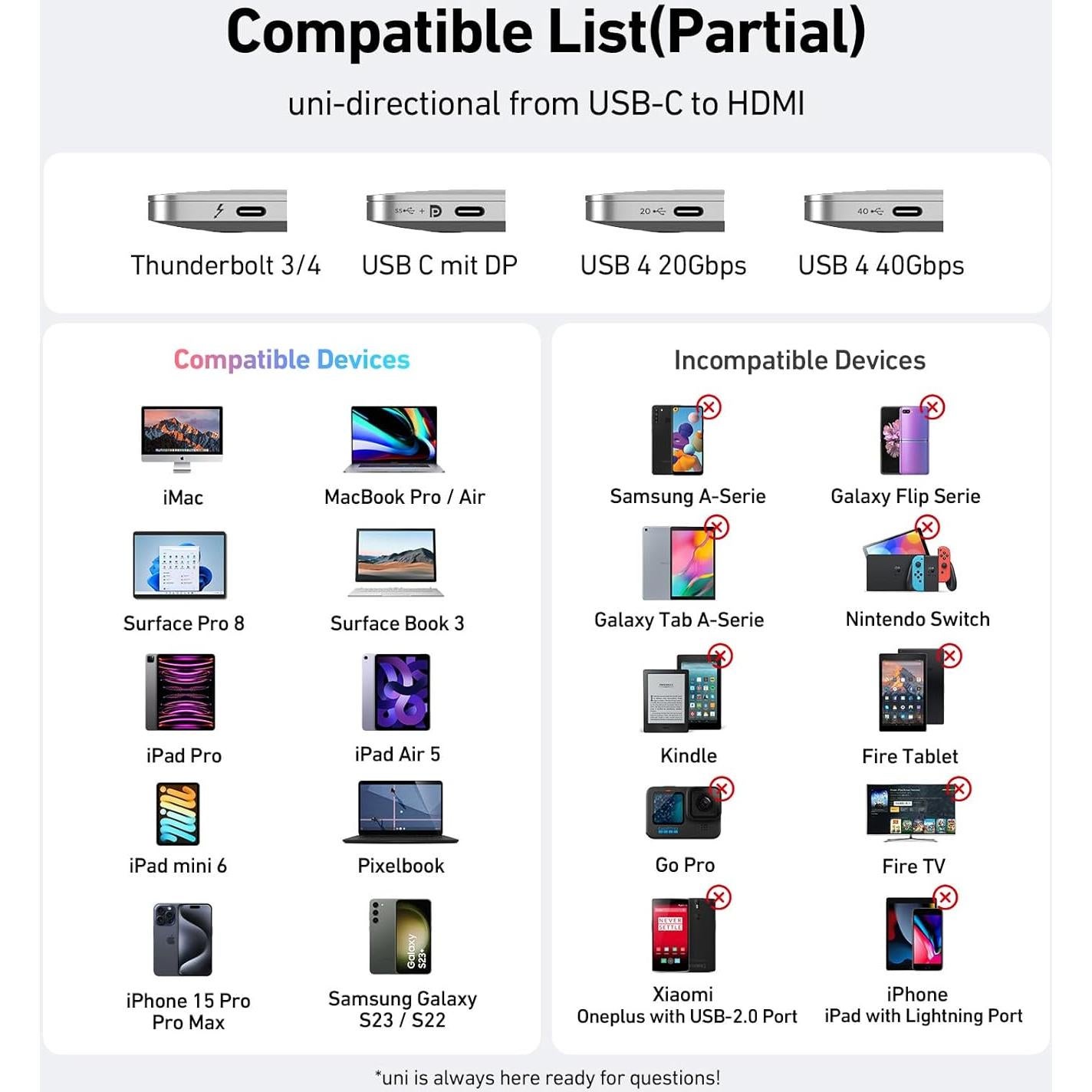 Adaptador USB-C a HDMI uni 4K 60Hz para MacBook y más