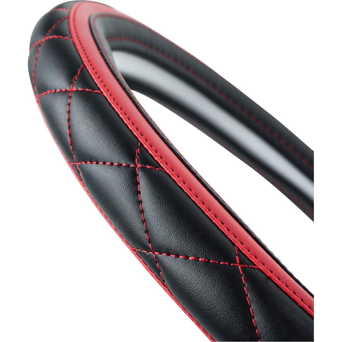 Cubierta de Volante de Cuero CAR PASS Negro y Rojo 37-38 cm