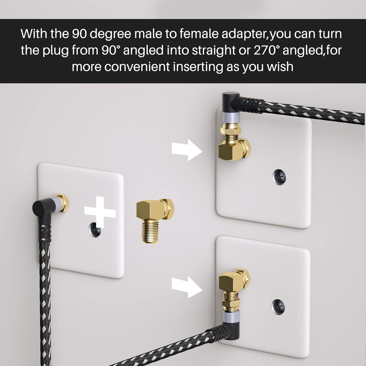 Cable Coaxial Adoreen RG6 1.5 pies Cuádruple Blindado 90°