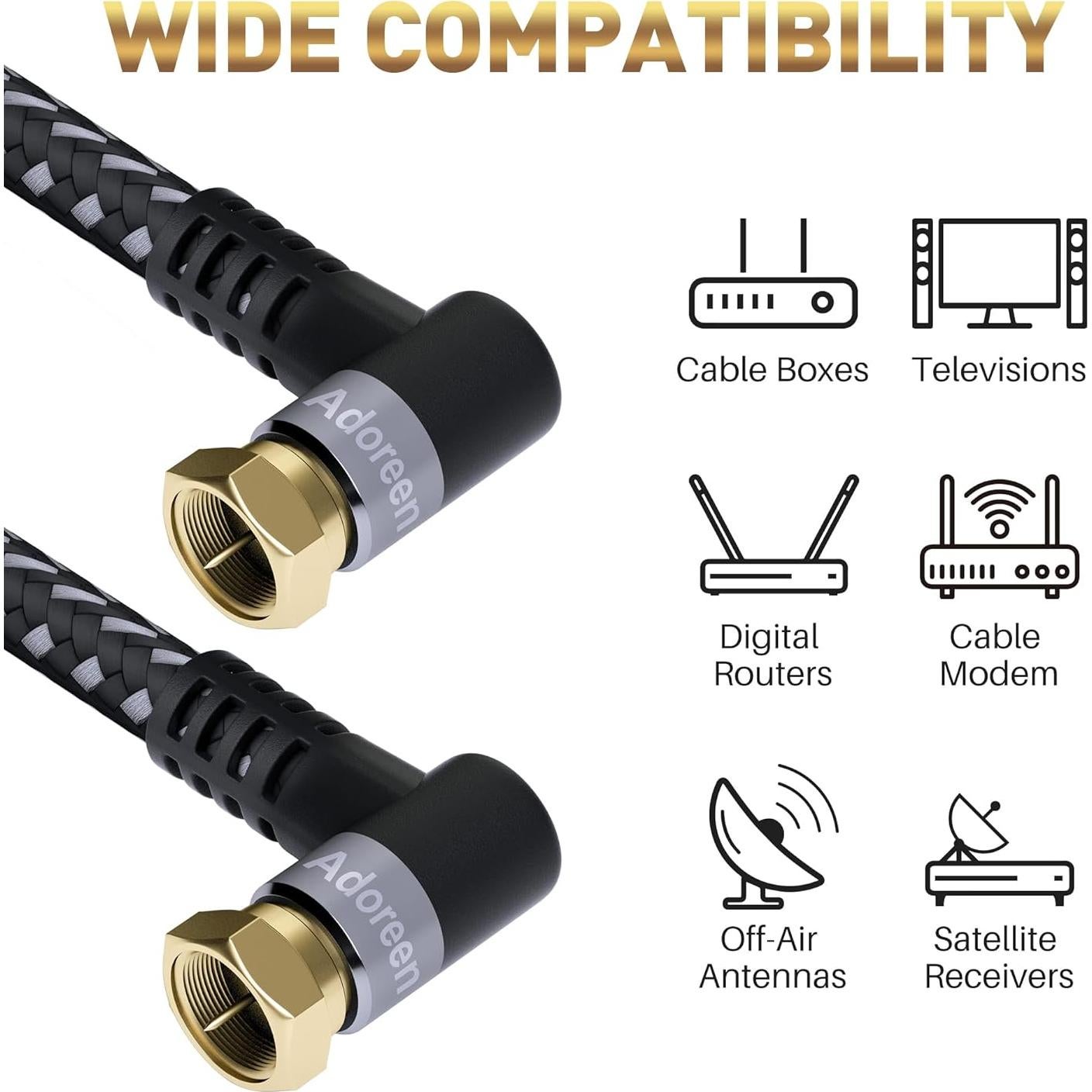 Cable Coaxial Adoreen RG6 1.5 pies Cuádruple Blindado 90°