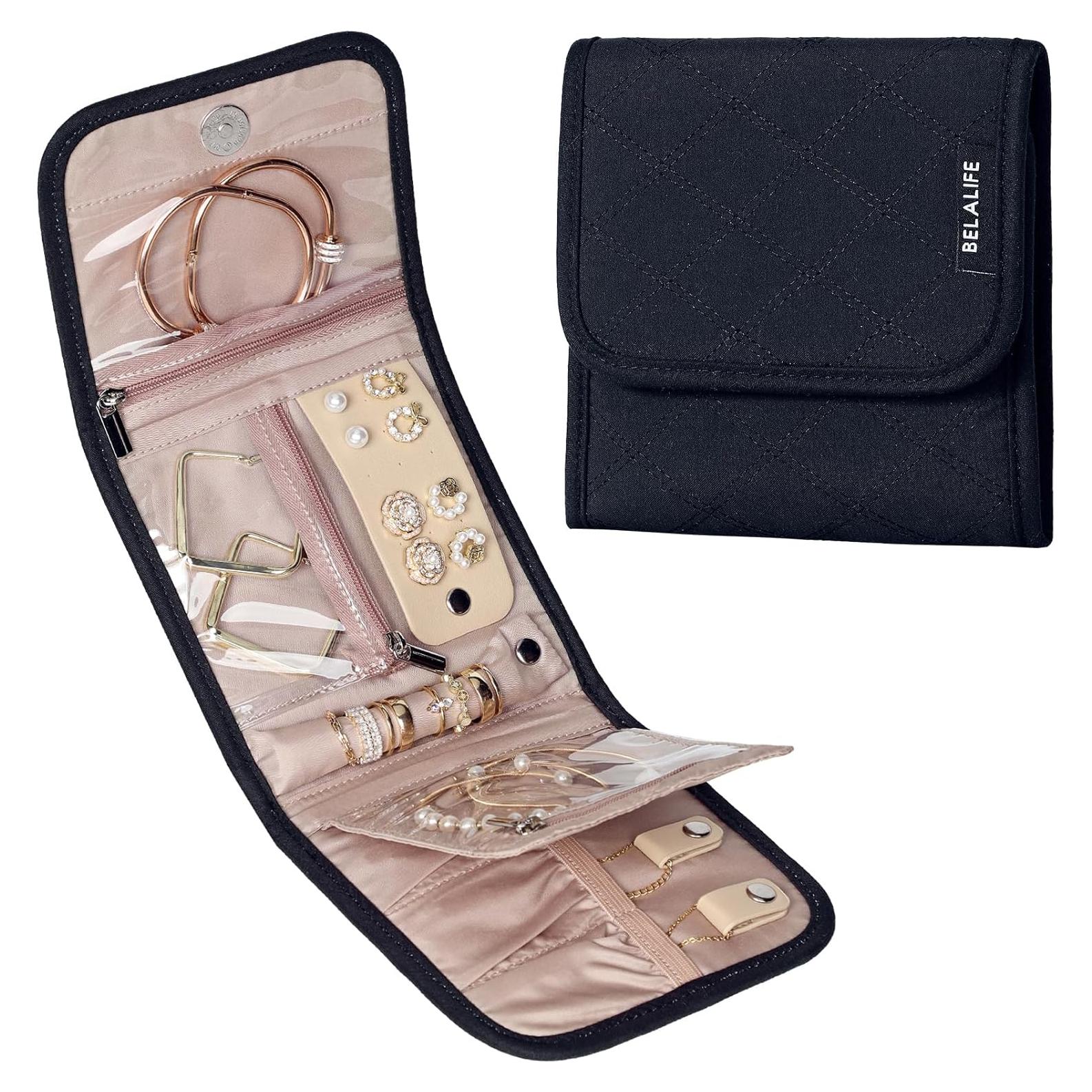 Organizador de Joyas de Viaje BELALIFE Plegable Negro 5 Compartimentos