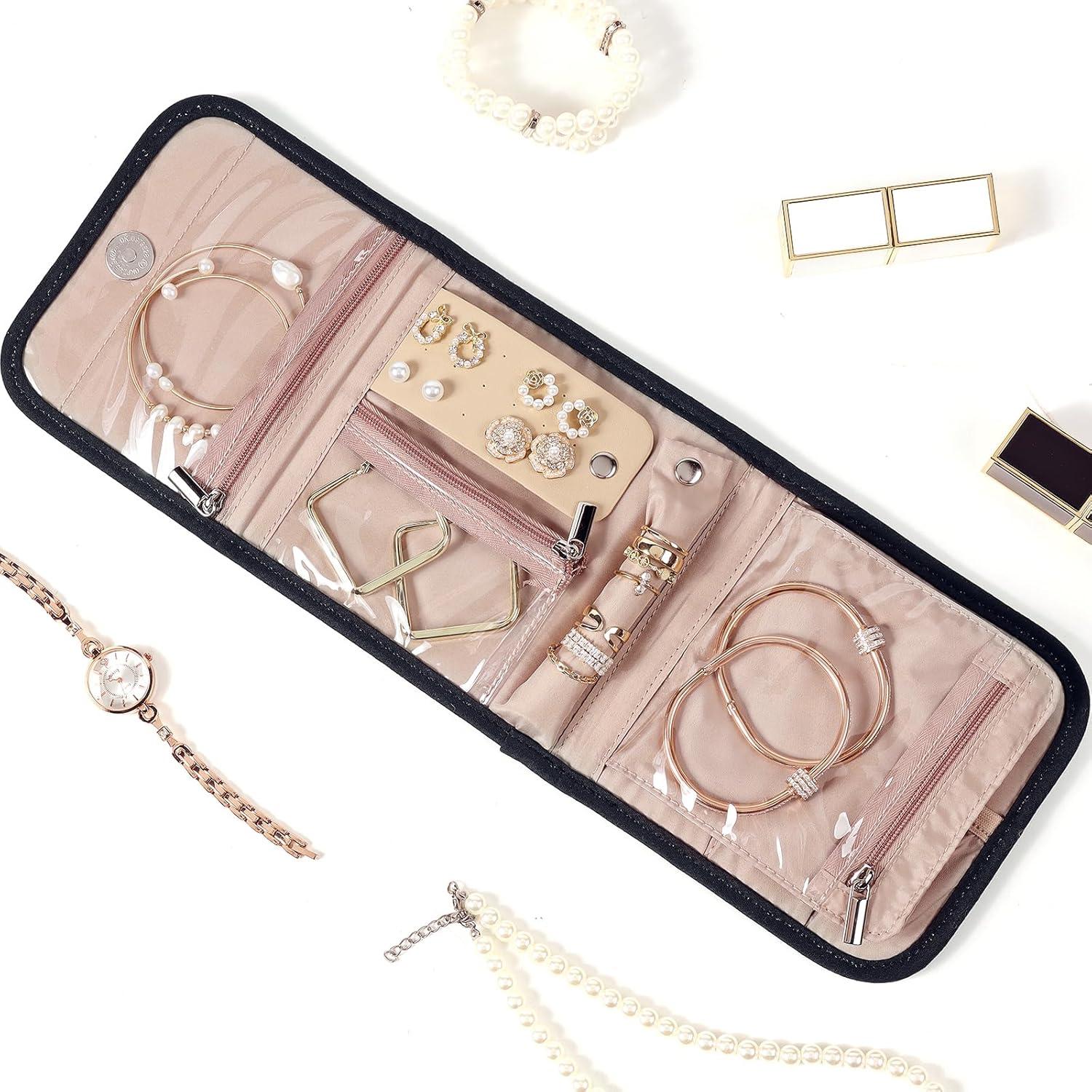 Organizador de Joyas de Viaje BELALIFE Plegable Negro 5 Compartimentos