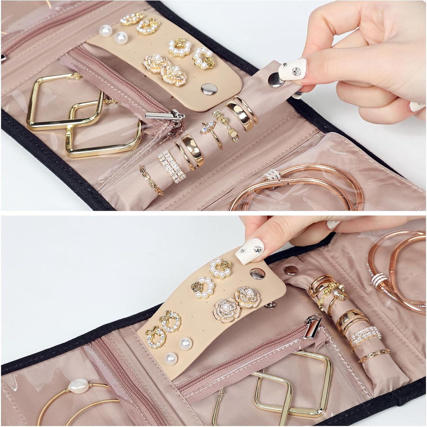 Organizador de Joyas de Viaje BELALIFE Plegable Negro 5 Compartimentos