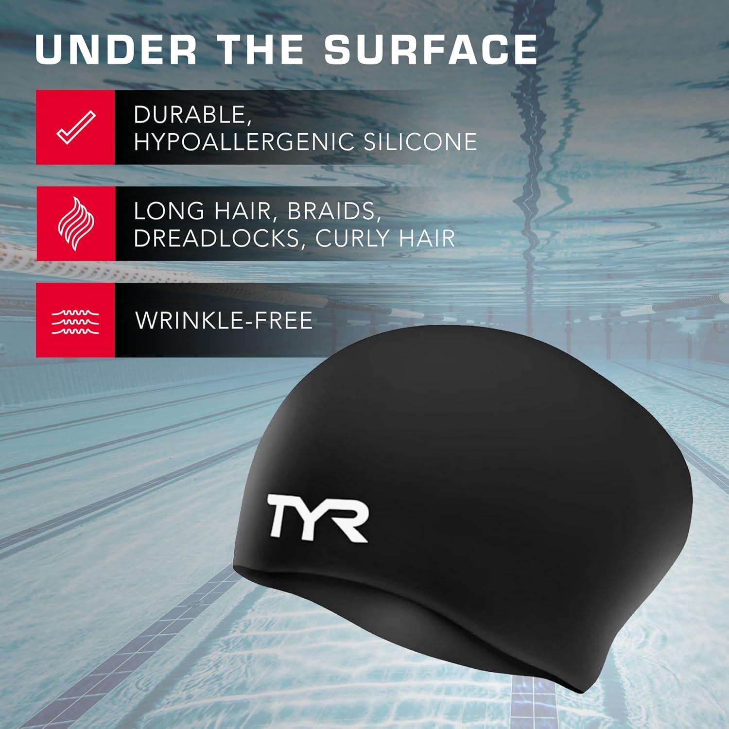Gorro de natación de silicona TYR LCSL para cabello largo