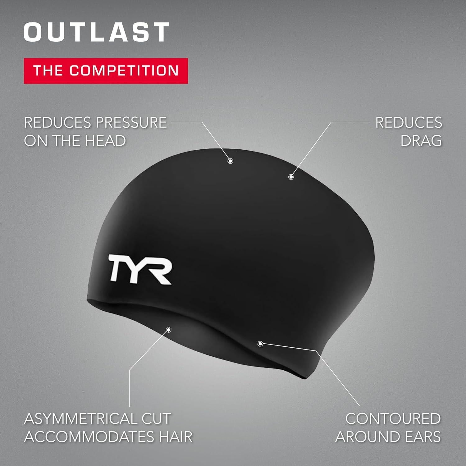 Gorro de natación de silicona TYR LCSL para cabello largo