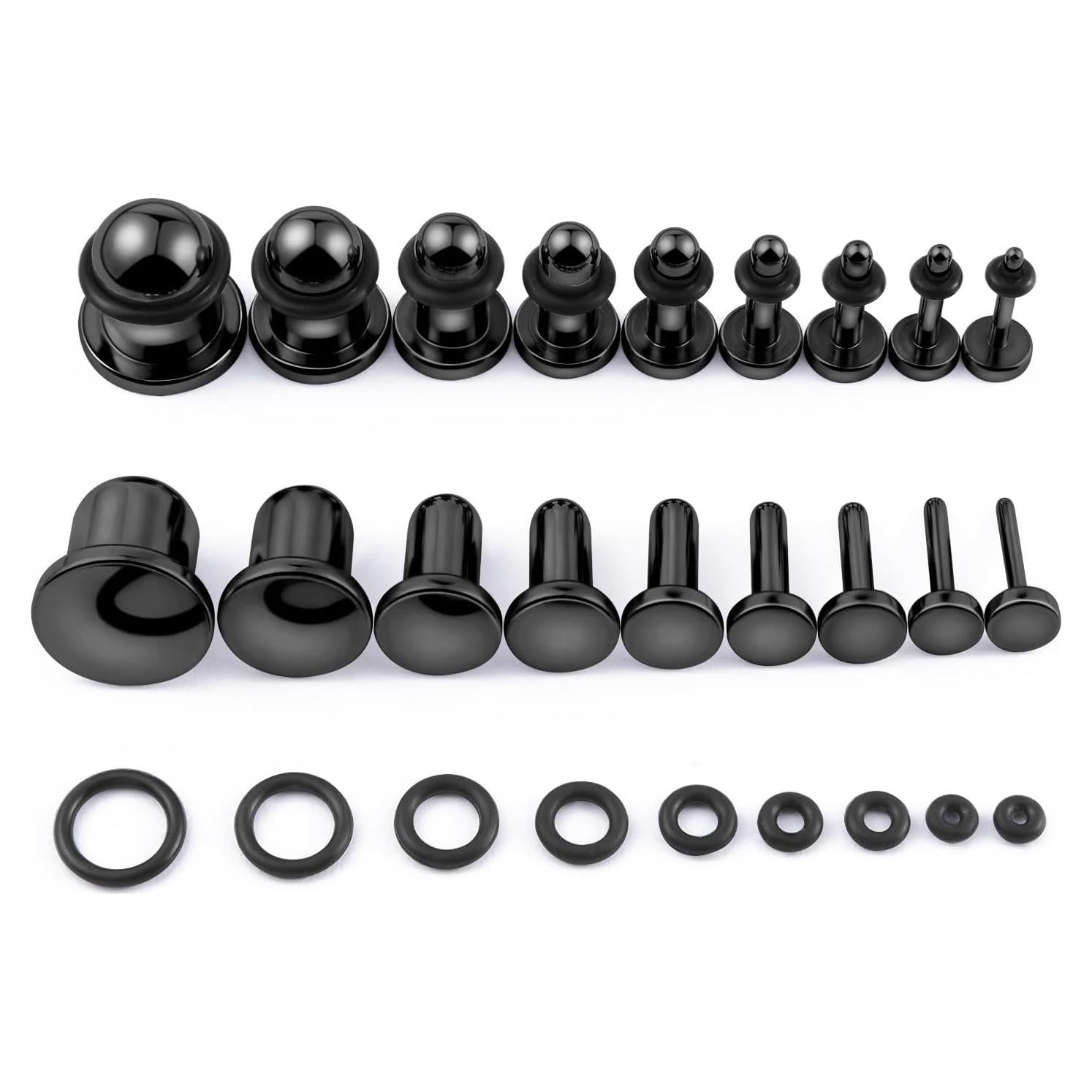 Kit de Estiramiento de Orejas 9 Pares Acero Inoxidable 14G-00G