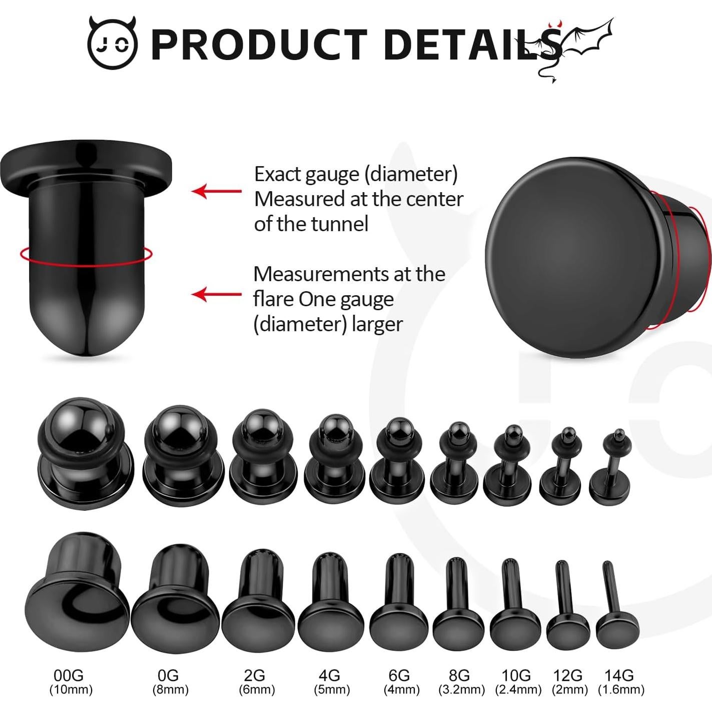 Kit de Estiramiento de Orejas 9 Pares Acero Inoxidable 14G-00G
