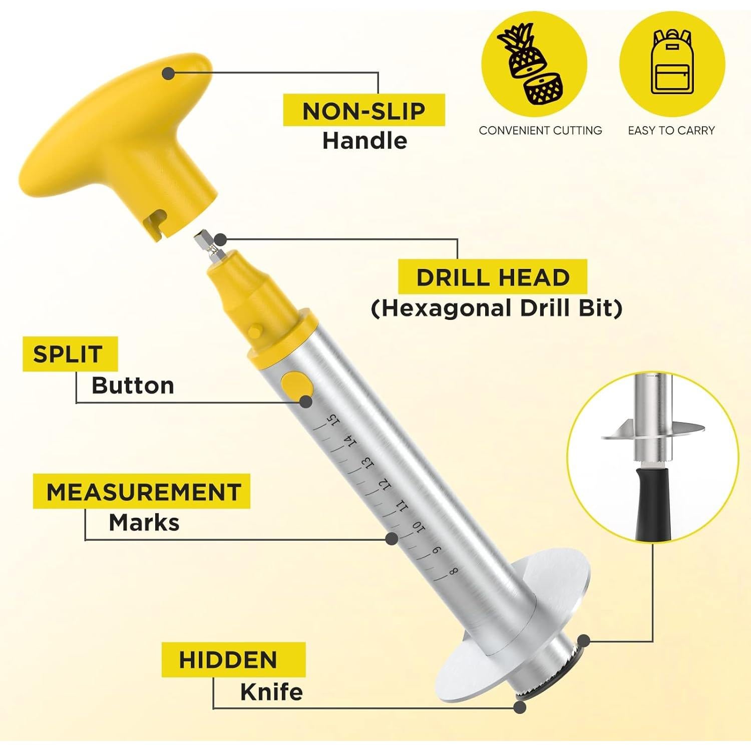 Cortador de Piña YYP Eléctrico y Manual con Cuchillo de Acero