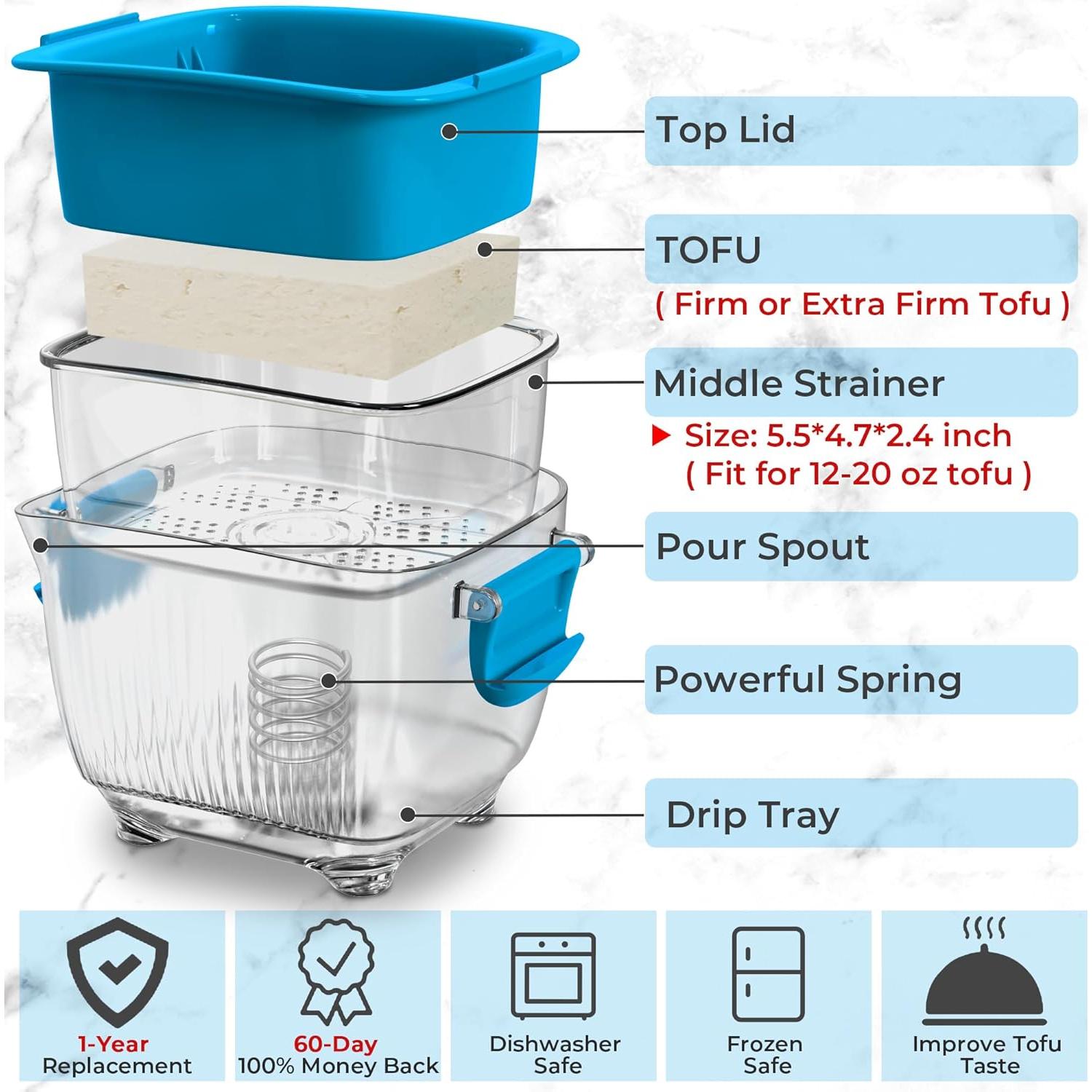 Prensa de Tofu Yarkor Grande 570g, Apta para Lavavajillas