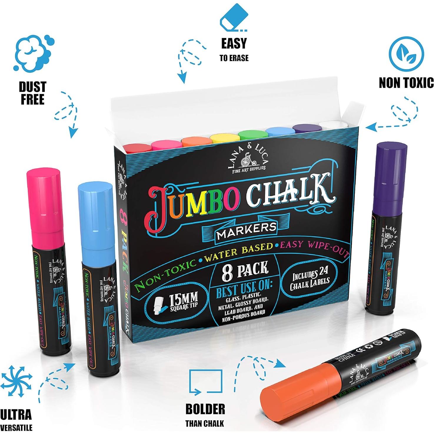 Marcadores de Tiza Líquida Jumbo LANA & LUCA 15mm Multicolor - Paquete de 8