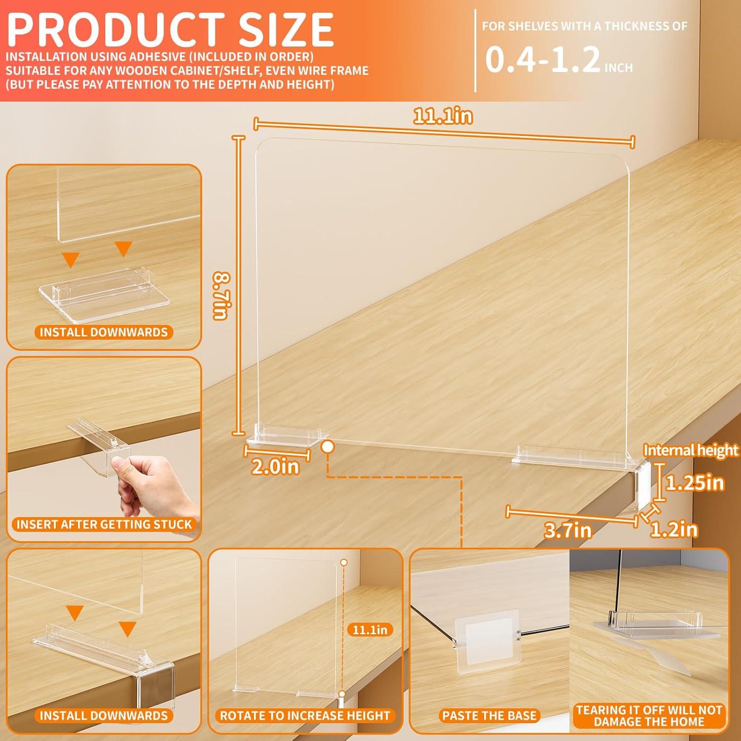 Divisores de Estante Acrílicos Yieach Ajustables 4 Pack