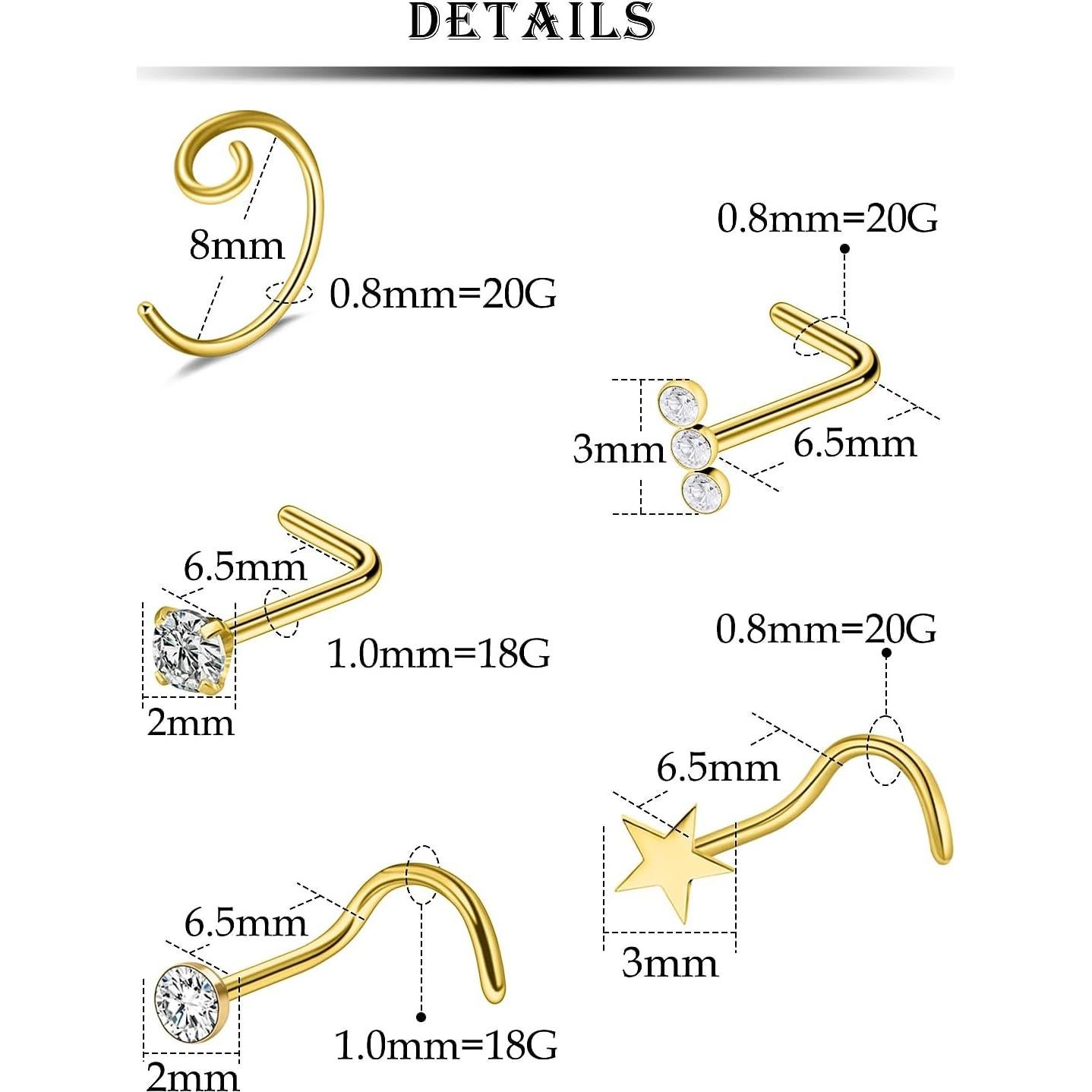 Anillos de Nariz Kridzisw 18G Acero Quirúrgico Hipoalergénico 42pcs