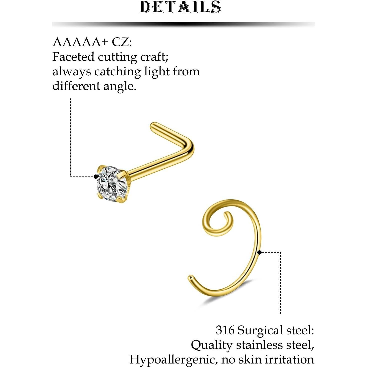 Anillos de Nariz Kridzisw 18G Acero Quirúrgico Hipoalergénico 42pcs