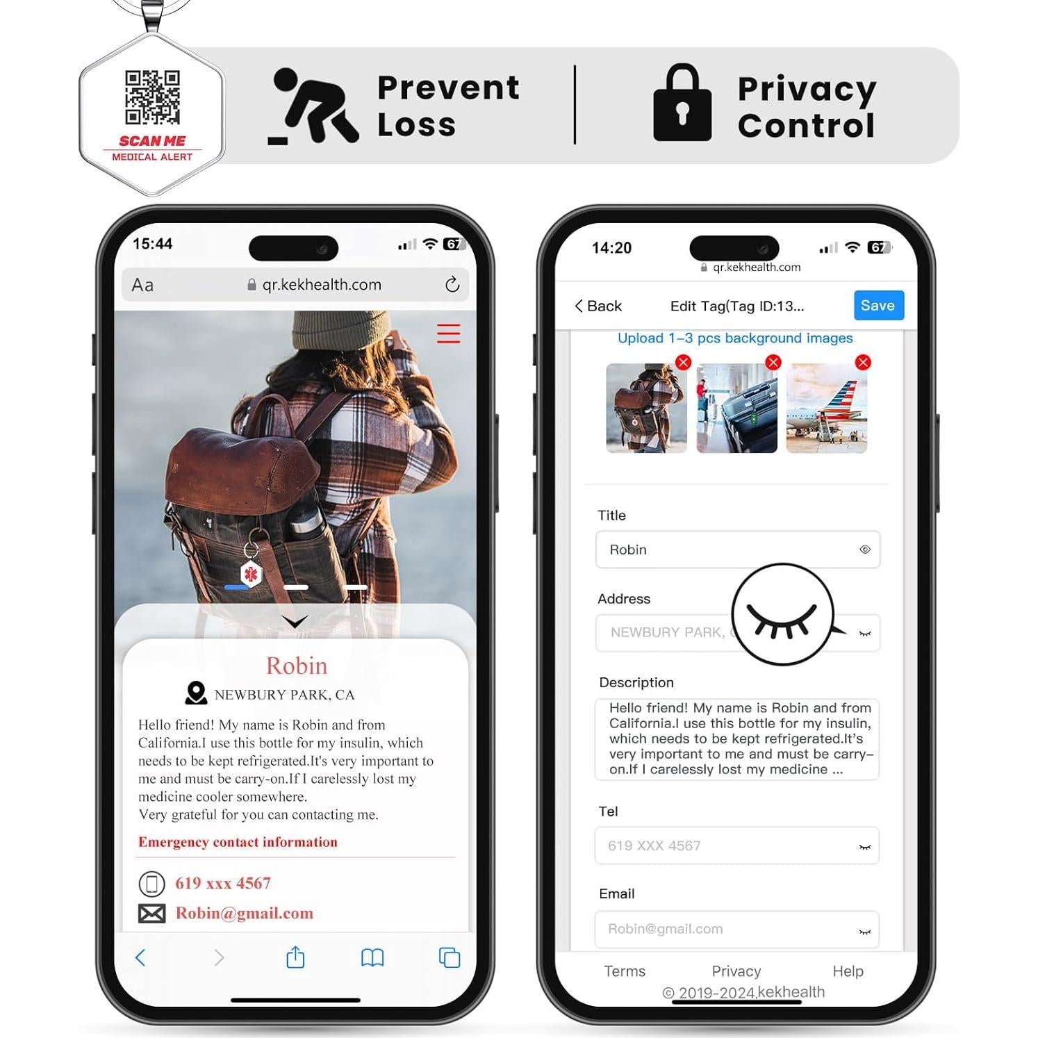 Etiqueta ID Médica QR KEKHEALTH 2PCS para Emergencias