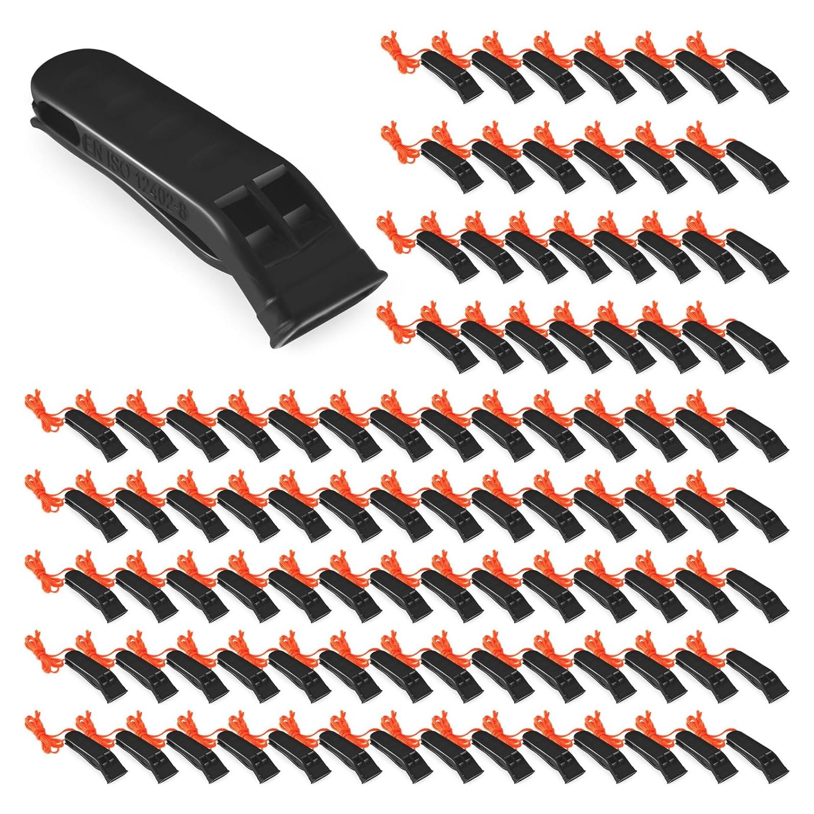 100 Silbatos de Emergencia Sotiff con Cordón Negro 120 dB