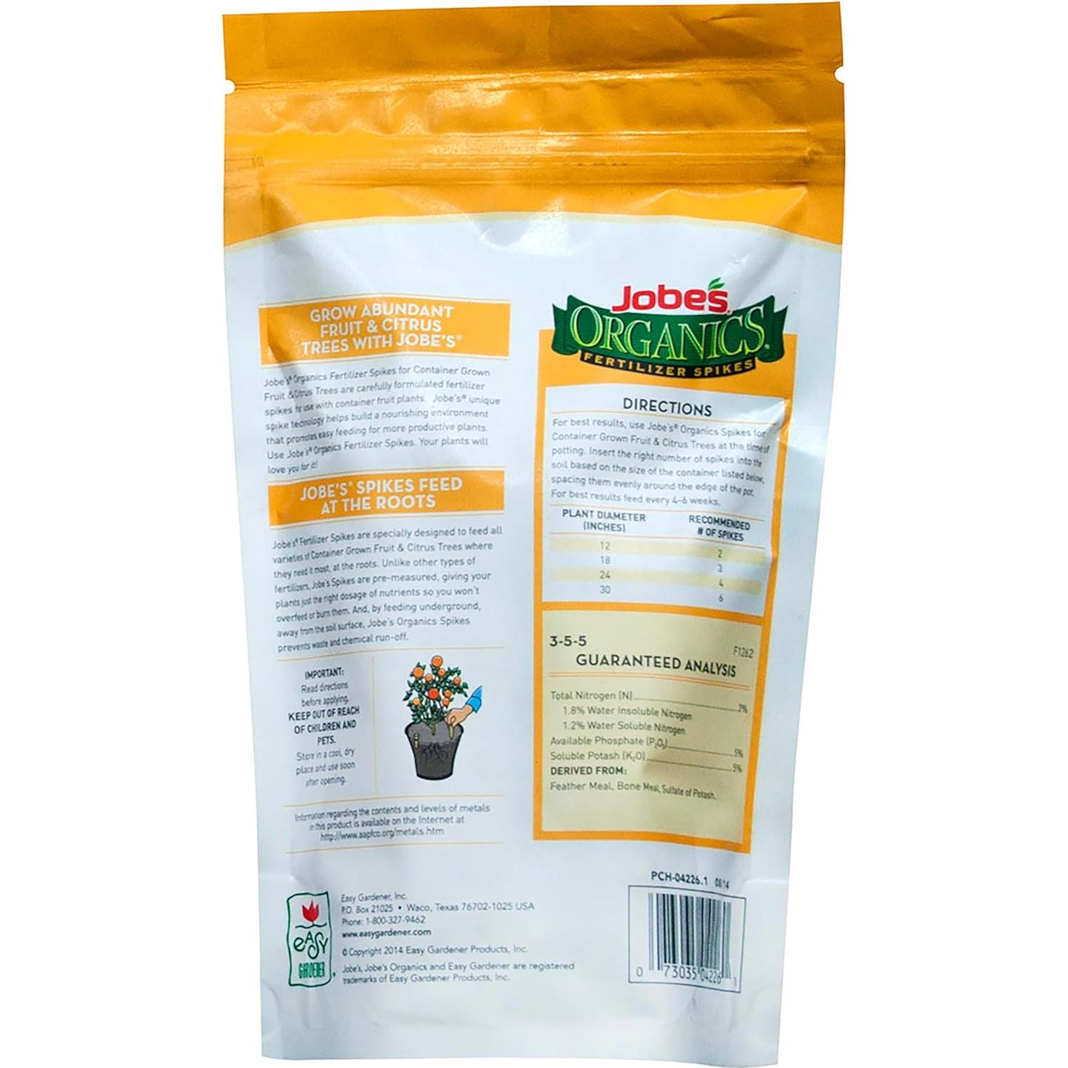 Picos de Fertilizante Orgánico Jobe's para Frutas y Cítricos - 6 Unidades