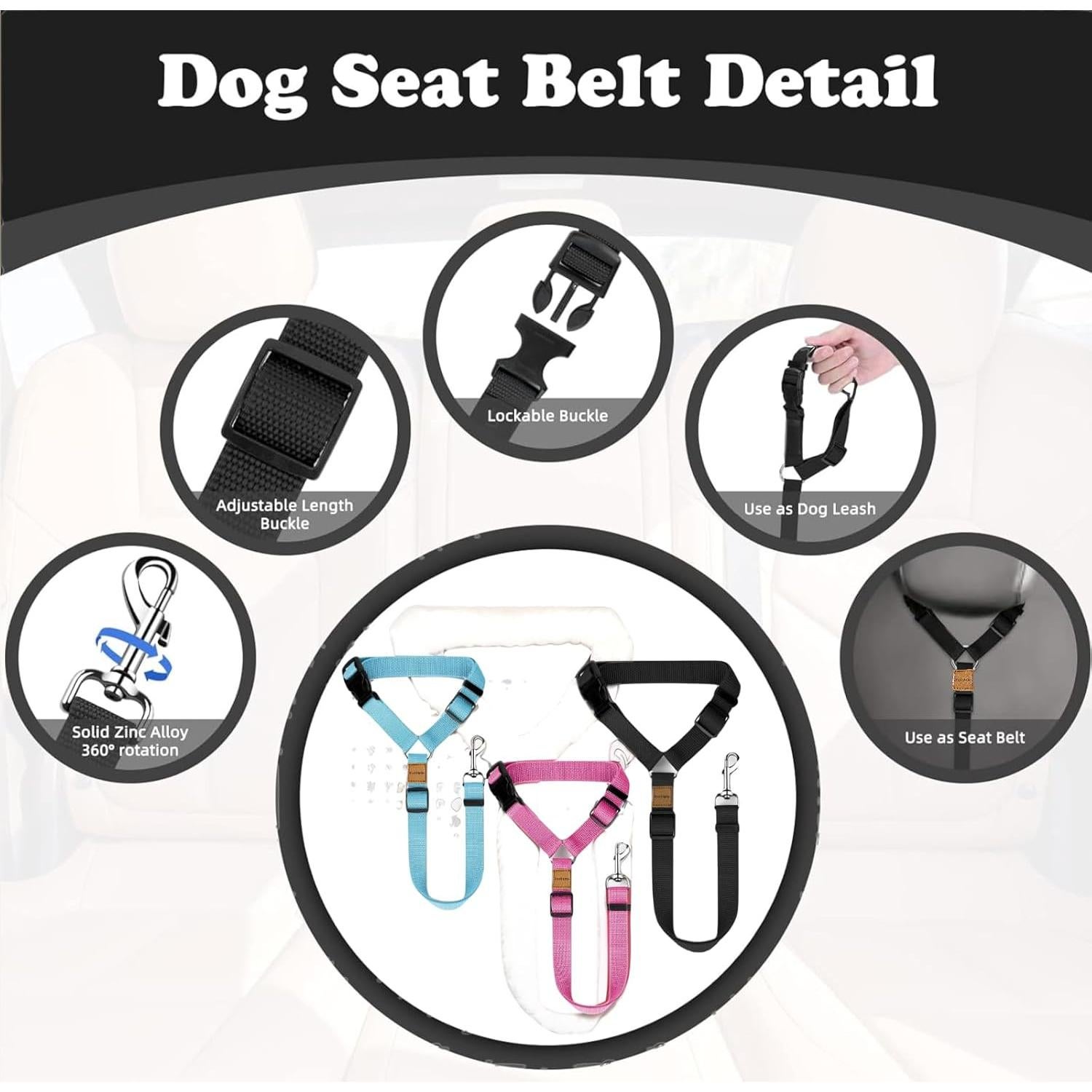 Paquete de 3 Cinturones de Seguridad para Perros CuoiArte