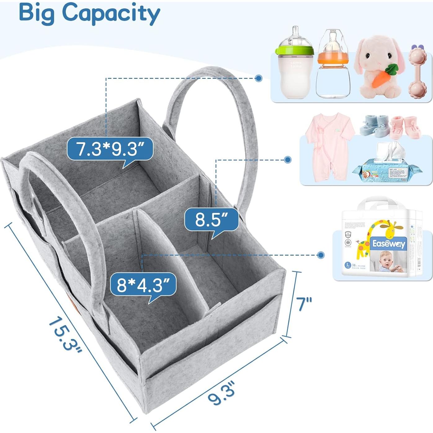 Organizador de Pañales Maliton Gris - Caddy Fieltro 38x22x17 cm