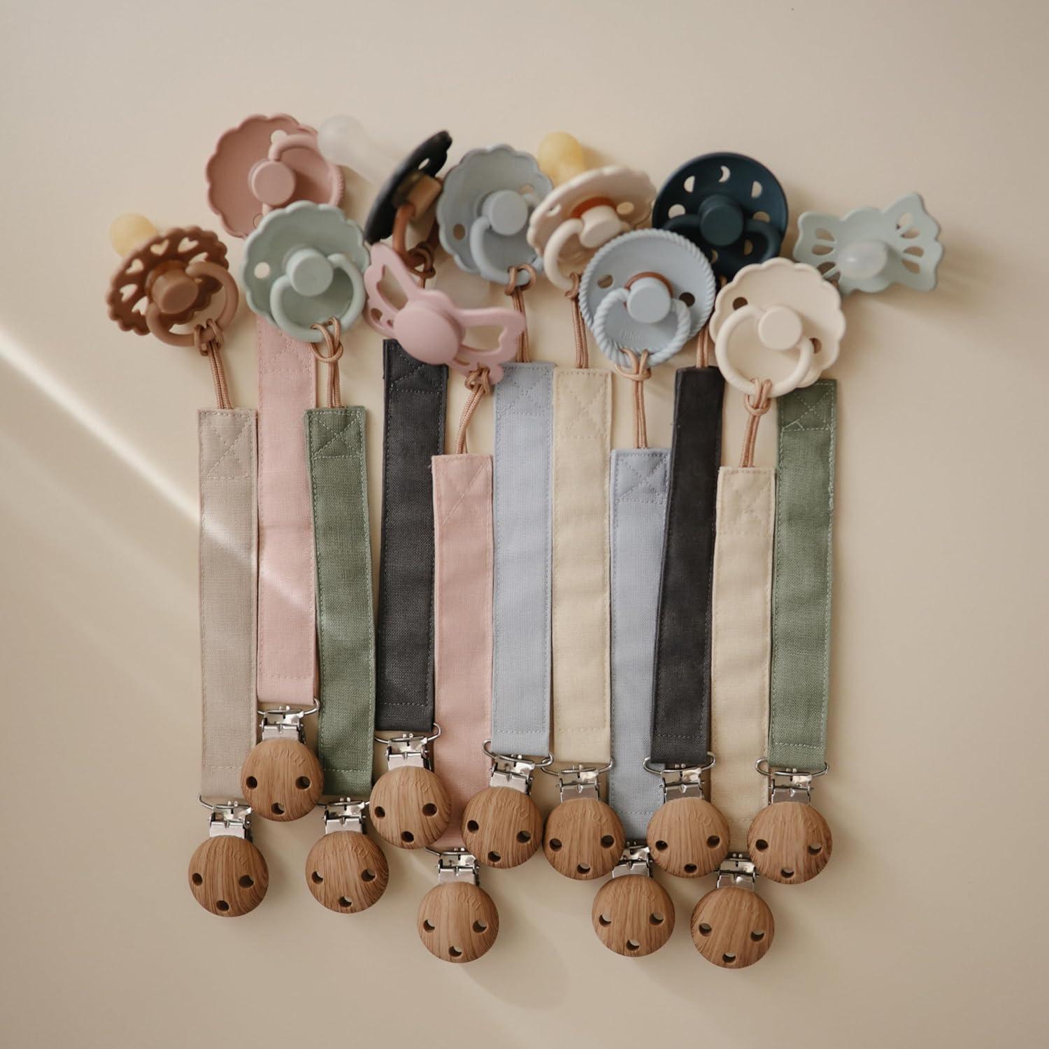 Clip de Chupete de Lino Mushie - Paquete de 2 Rosa/Cream