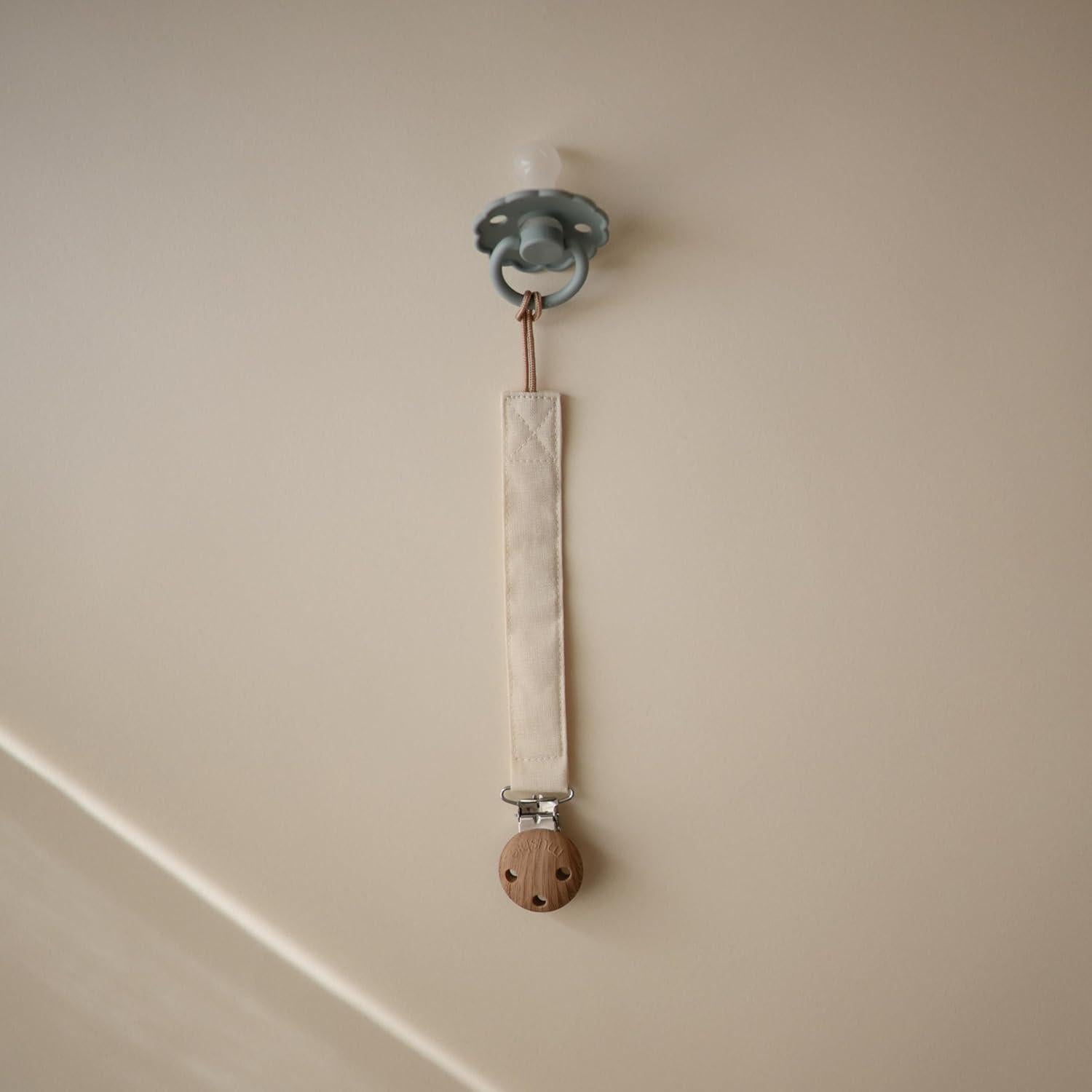 Clip de Chupete de Lino Mushie - Paquete de 2 Rosa/Cream