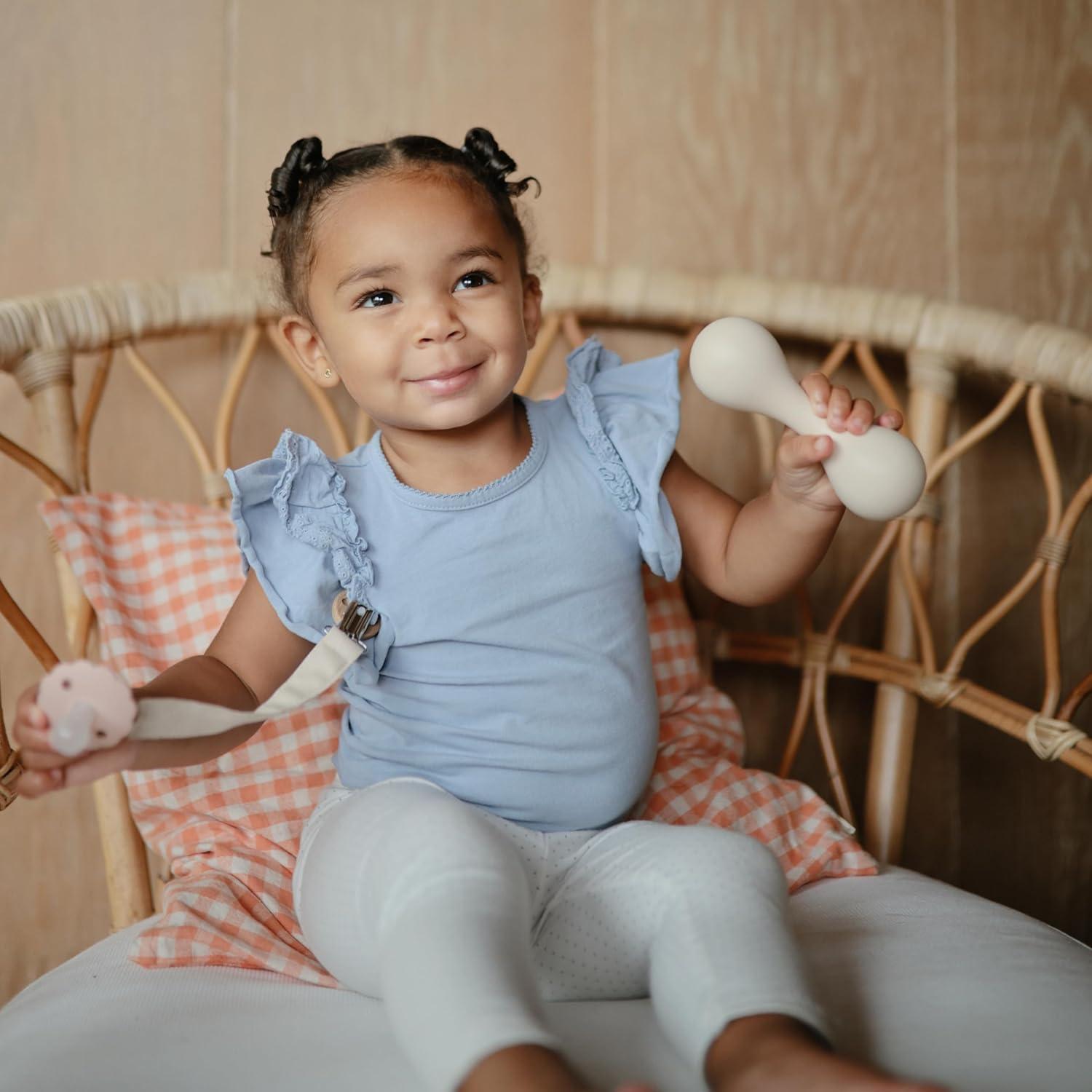 Clip de Chupete de Lino Mushie - Paquete de 2 Rosa/Cream