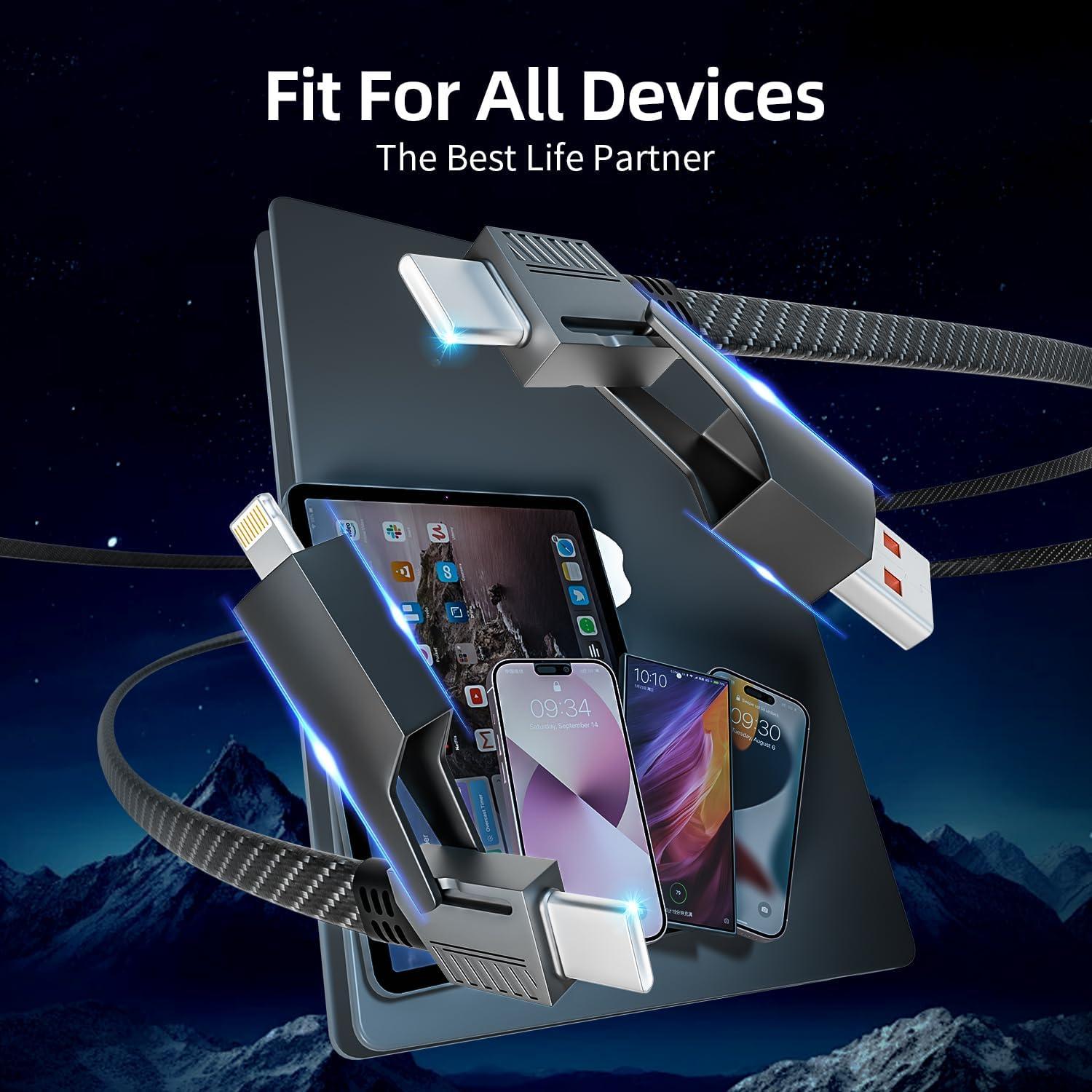 Cable de Carga Rápida 4 en 1 IDISON 1.22m USB-C Lightning