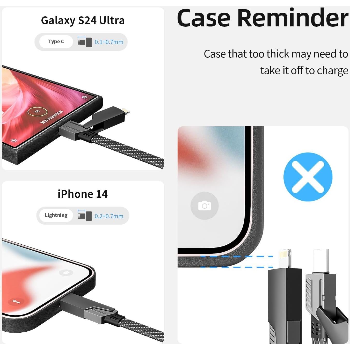 Cable de Carga Rápida 4 en 1 IDISON 1.22m USB-C Lightning