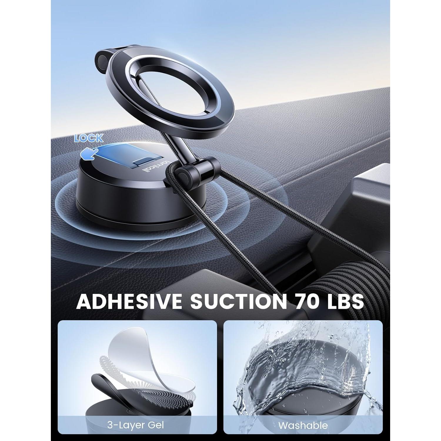 Soporte de Coche Lamicall MagSafe 360° Negro para iPhone