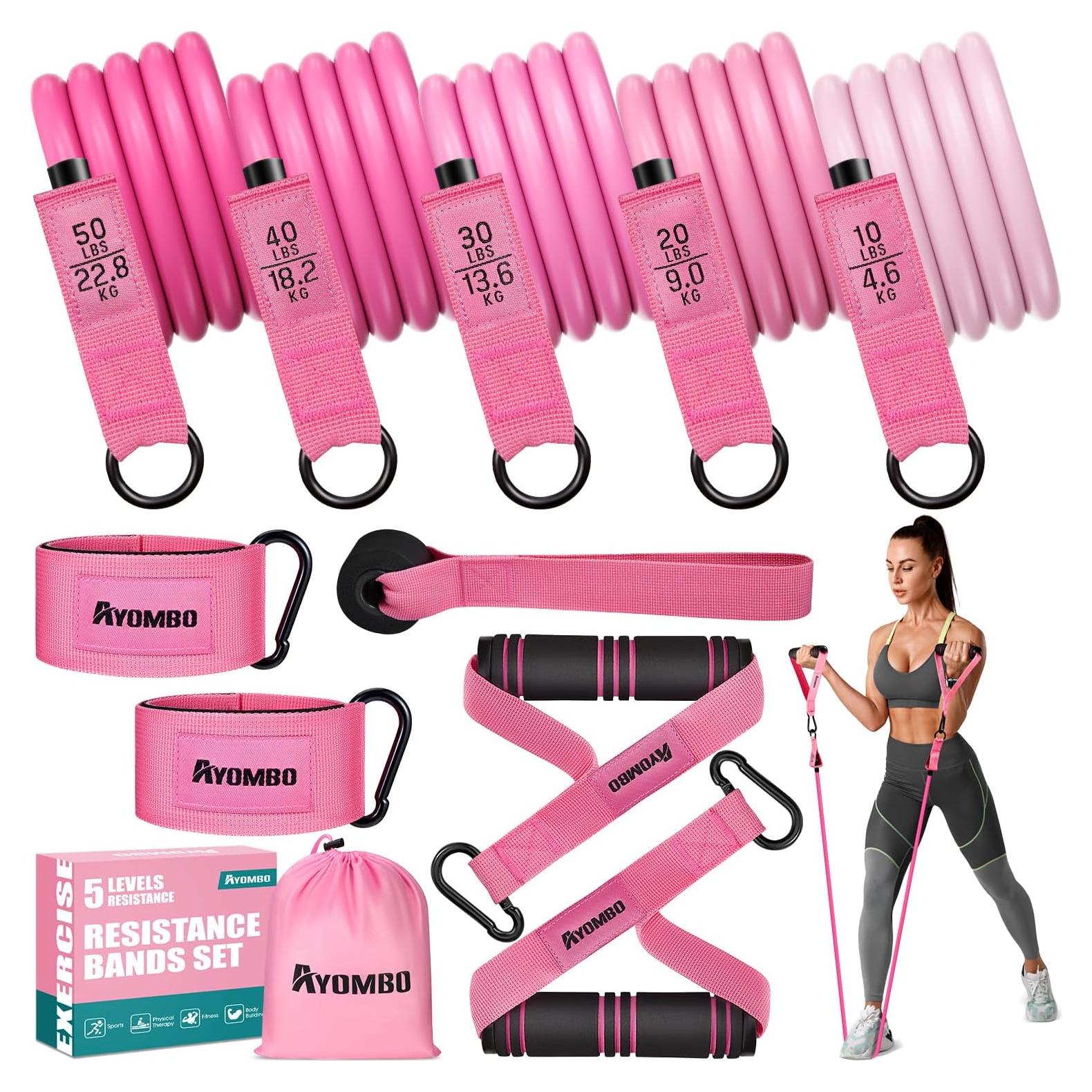 Bandas de Resistencia Ayombo con Mangos y Anclaje - Rosa