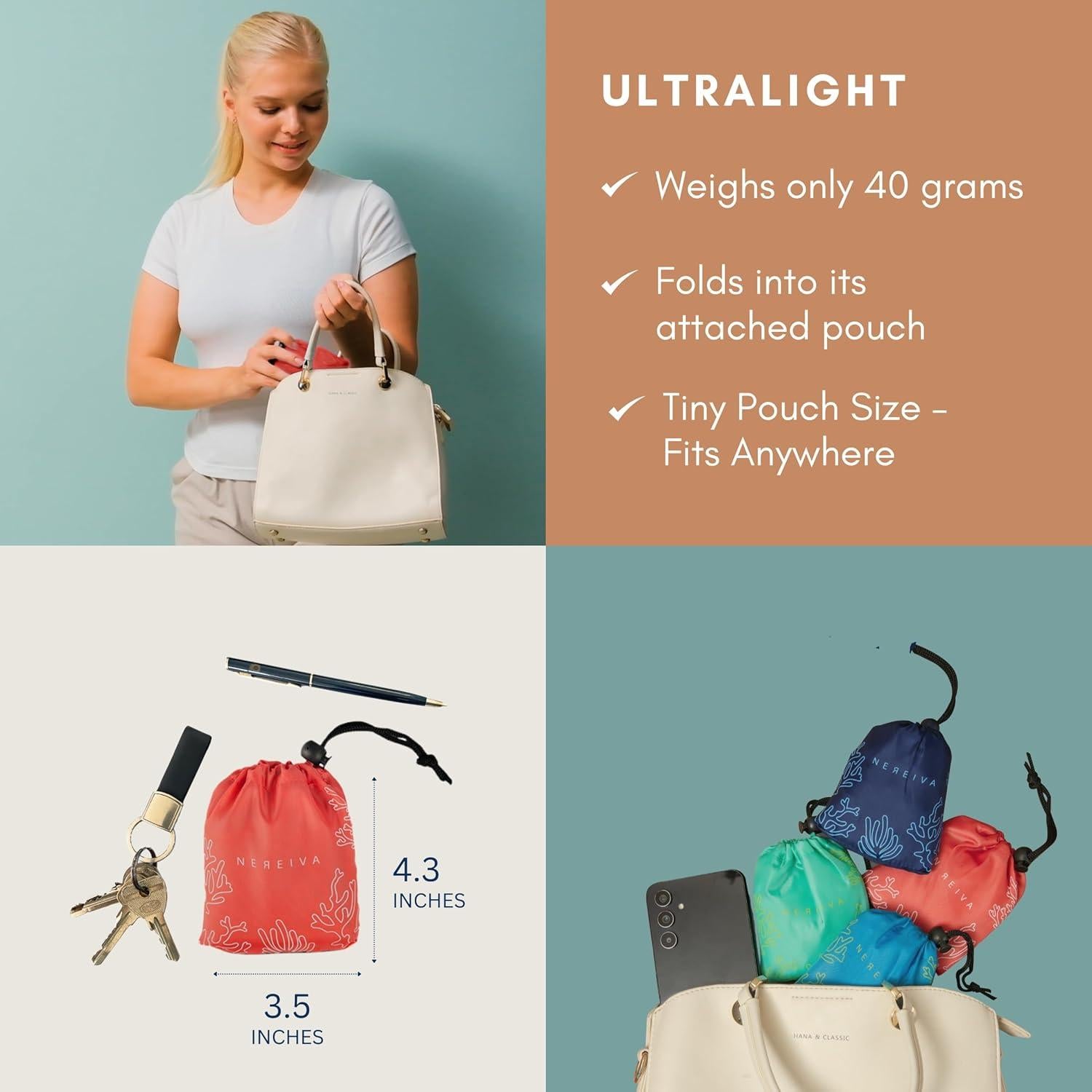 Bolsa de Compras Reutilizable Nereiva Rosa Coral 25kg Plegable