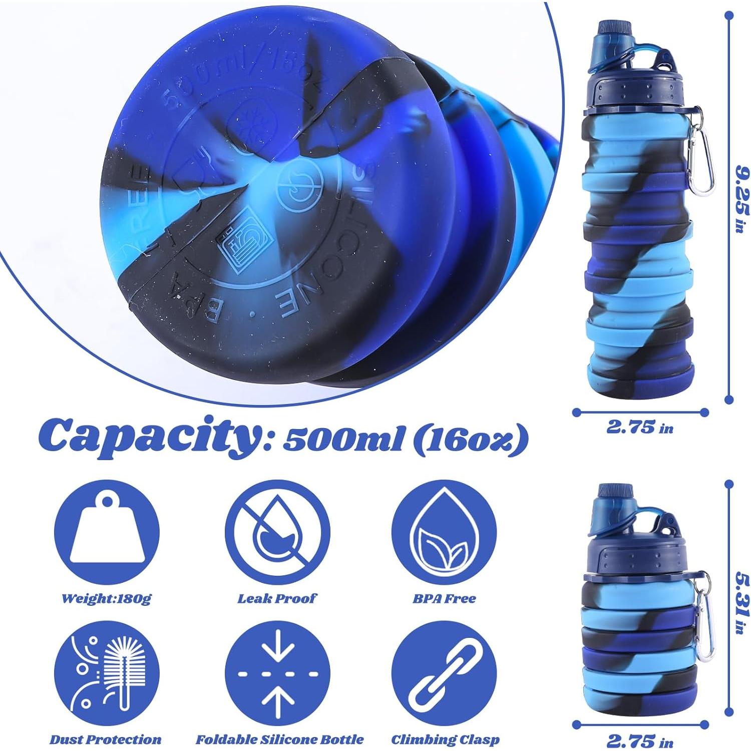 Botella de Agua Plegable MAKERSLAND 0.5L Silicona Azul Camuflaje