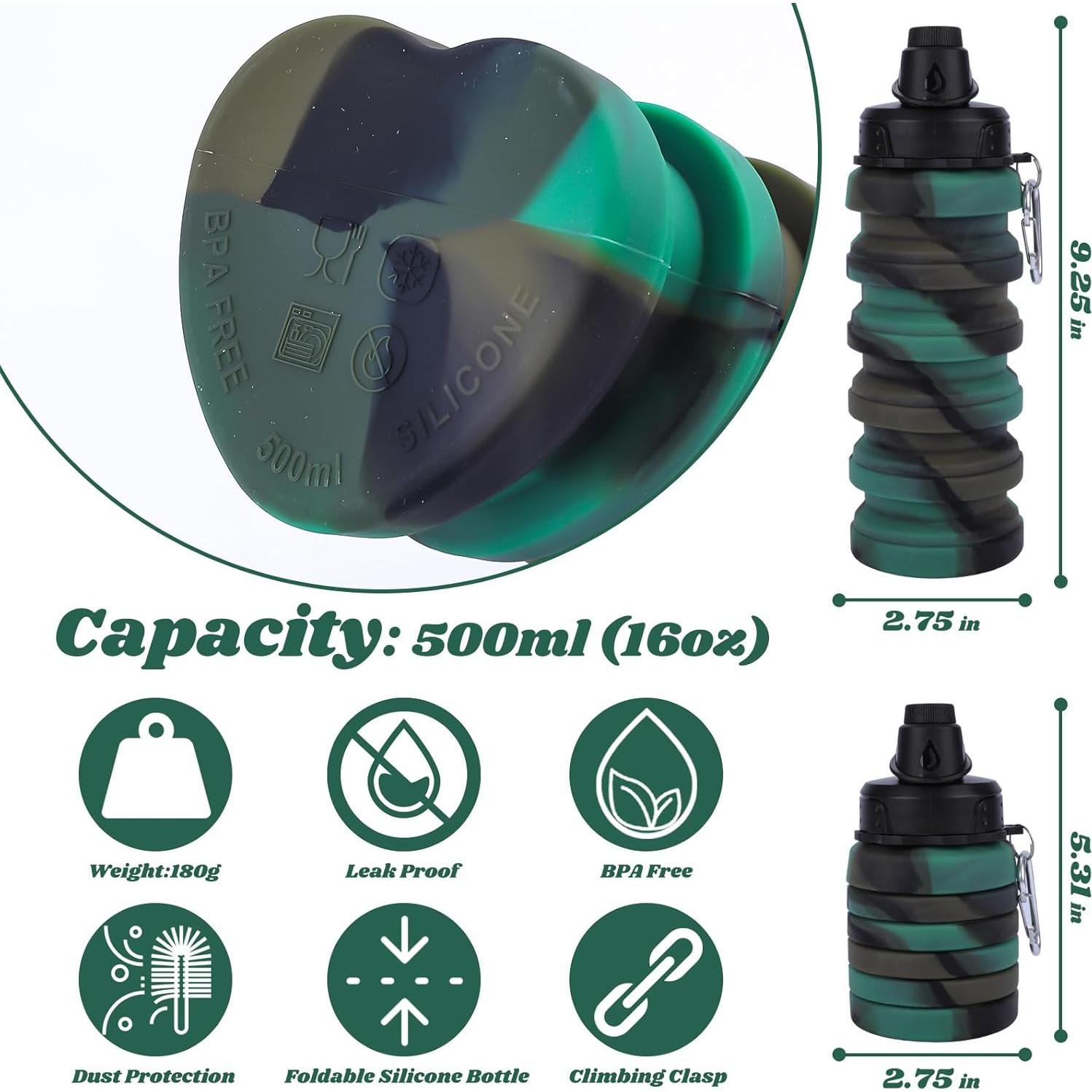 Botella de Agua Plegable MAKERSLAND 0.5L Silicona Azul Camuflaje