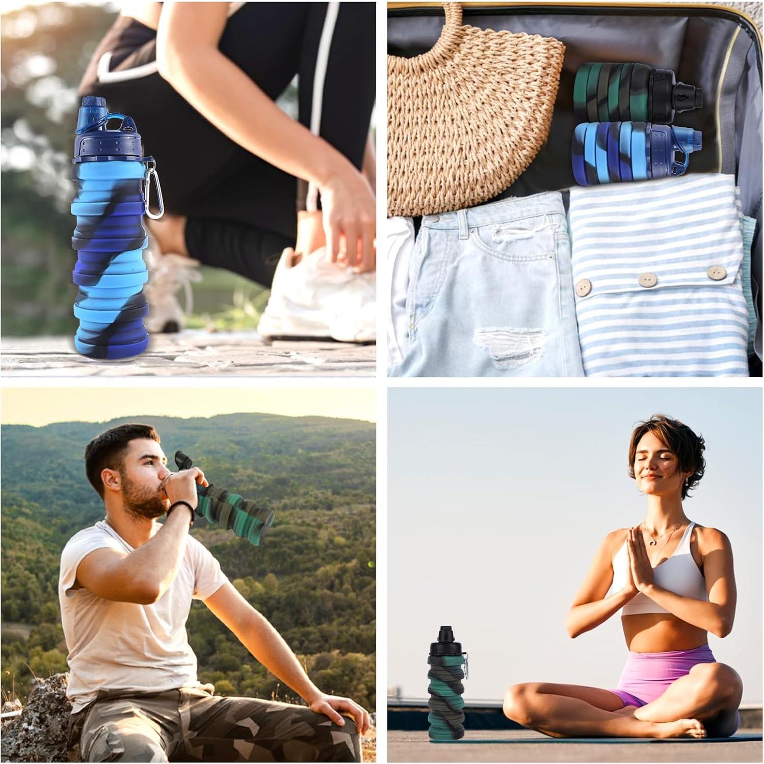 Botella de Agua Plegable MAKERSLAND 0.5L Silicona Azul Camuflaje