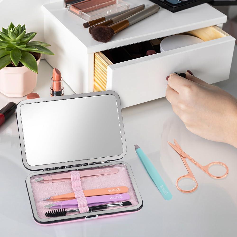 Set de Pinzas de Precisión TsMADDTs con Estuche Rosa