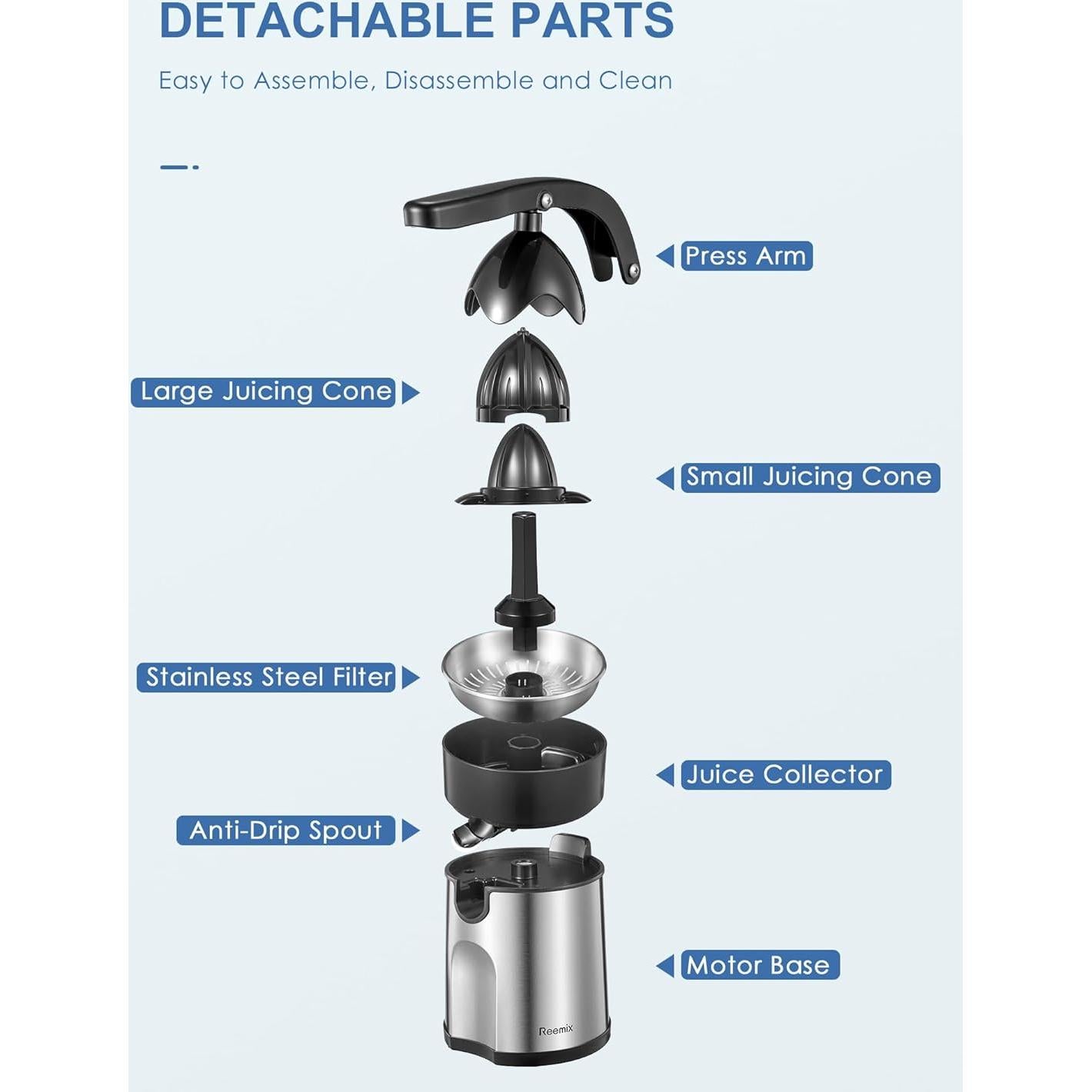 Exprimidor Eléctrico de Cítricos Reemix 85W Acero Inoxidable