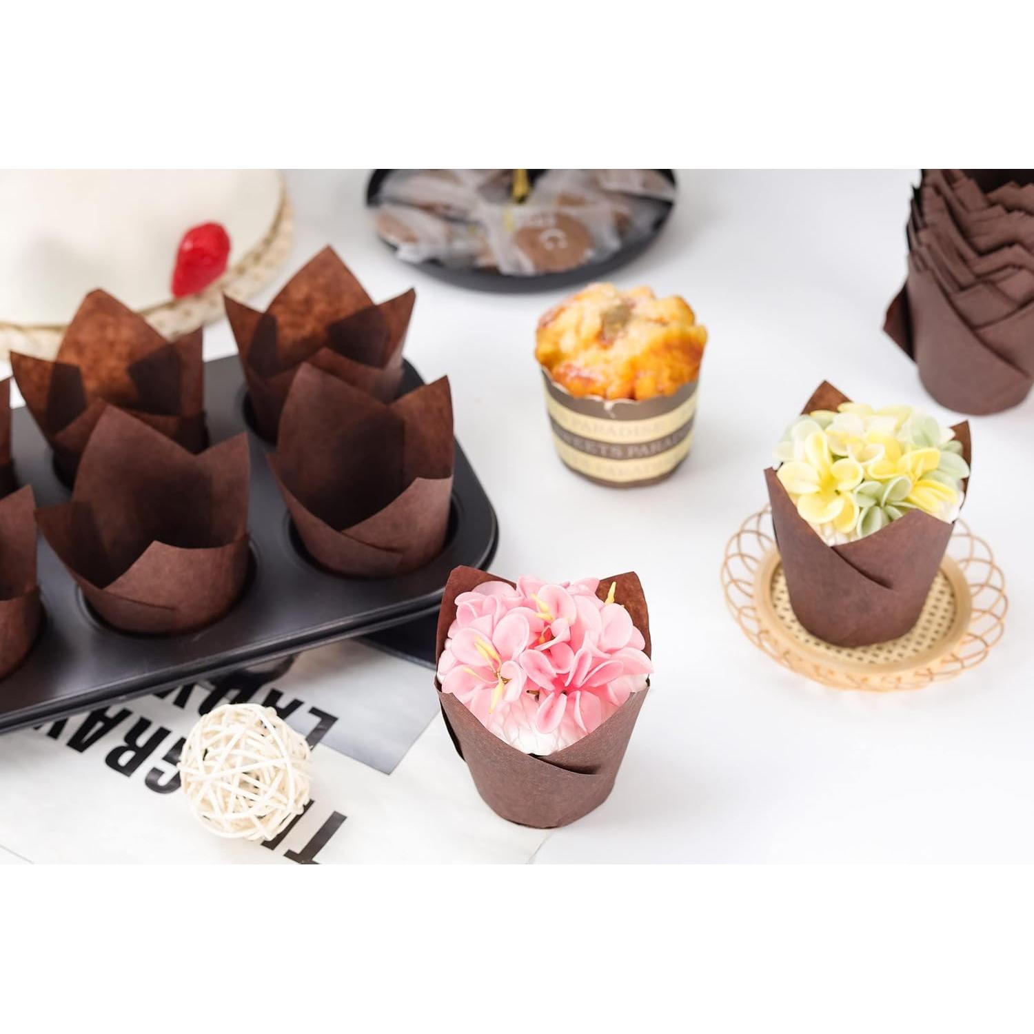 Forros de Cupcake Tulipán XP-ART 300pcs Medianos Marrón