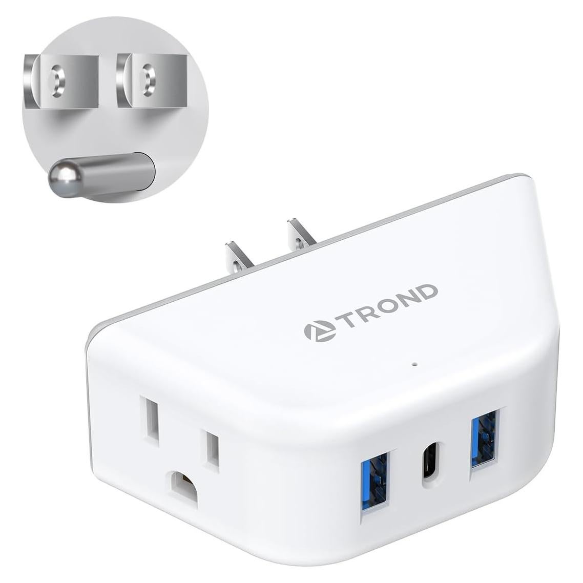 Extensor de Enchufe TROND 2 AC 3 USB Blanco Compacto