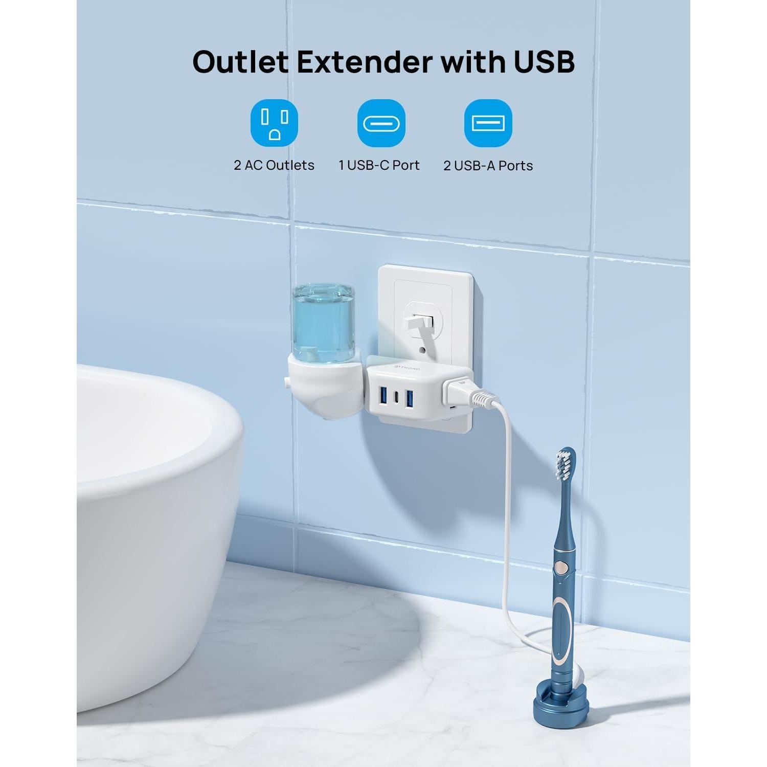 Extensor de Enchufe TROND 2 AC 3 USB Blanco Compacto