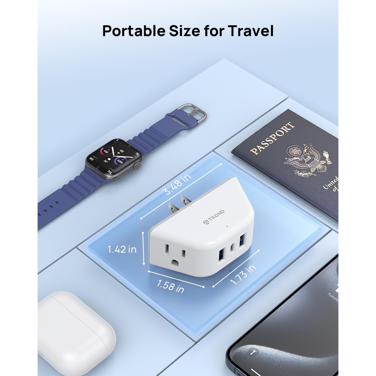 Extensor de Enchufe TROND 2 AC 3 USB Blanco Compacto