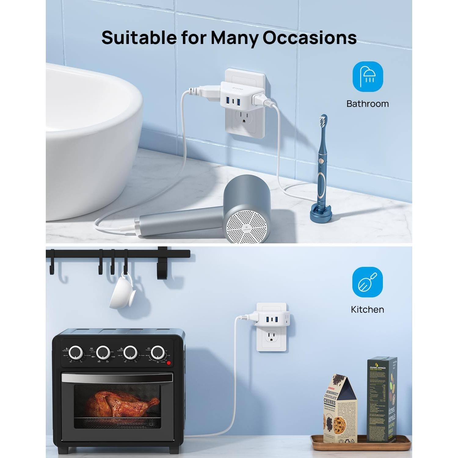 Extensor de Enchufe TROND 2 AC 3 USB Blanco Compacto