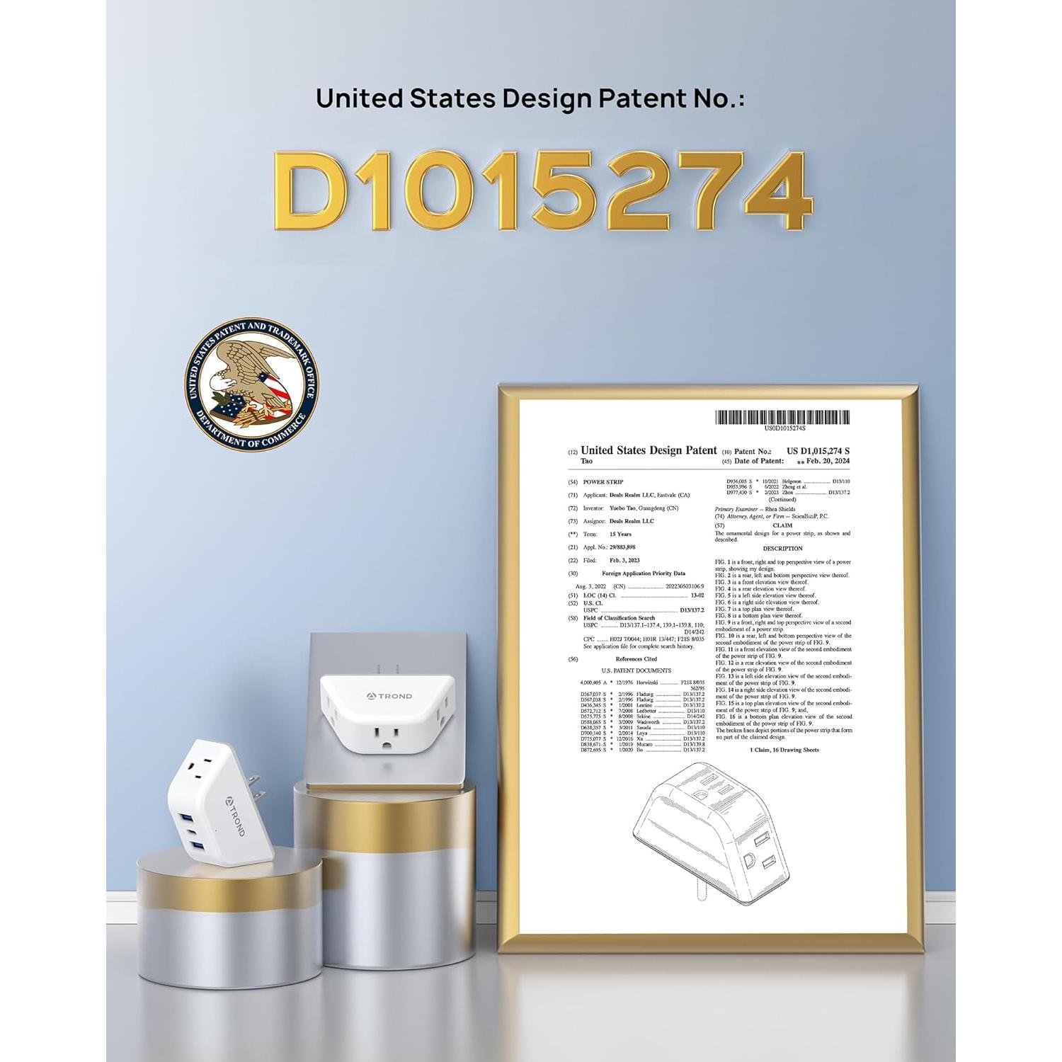 Extensor de Enchufe TROND 2 AC 3 USB Blanco Compacto