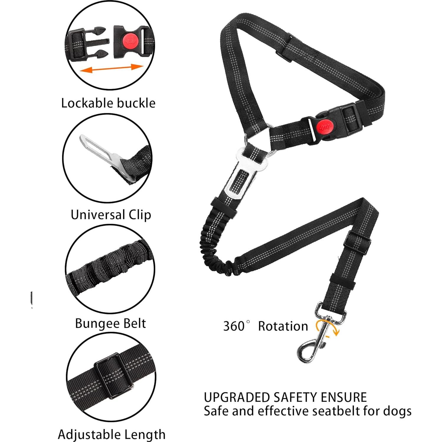 Arnés de Seguridad para Perros YAOHDAO Negro 3-en-1 Ajustable